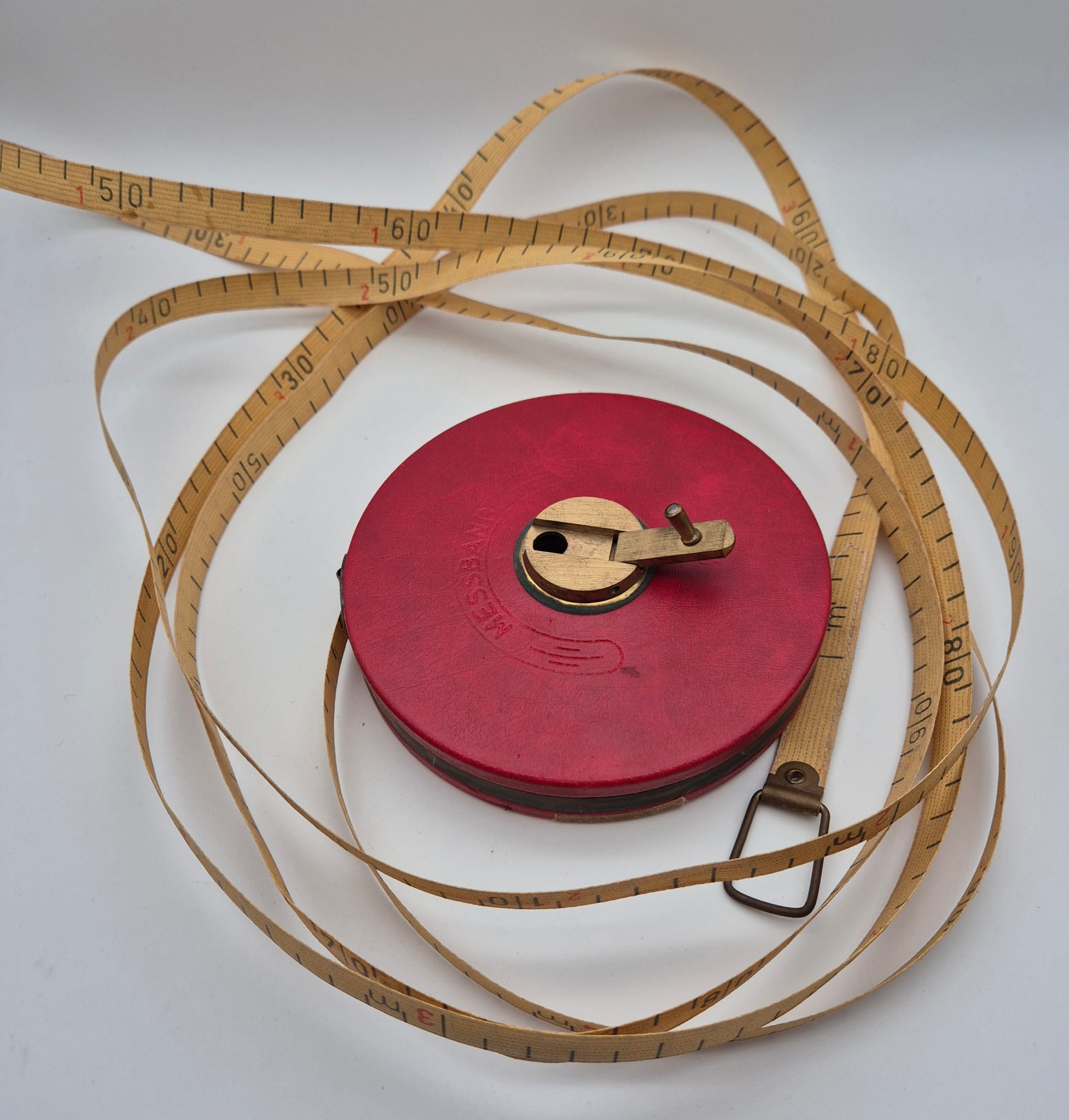 DDR Textilmaßband in roter Lederkapsel Massi Tools, Maßband 30 Meter OVP