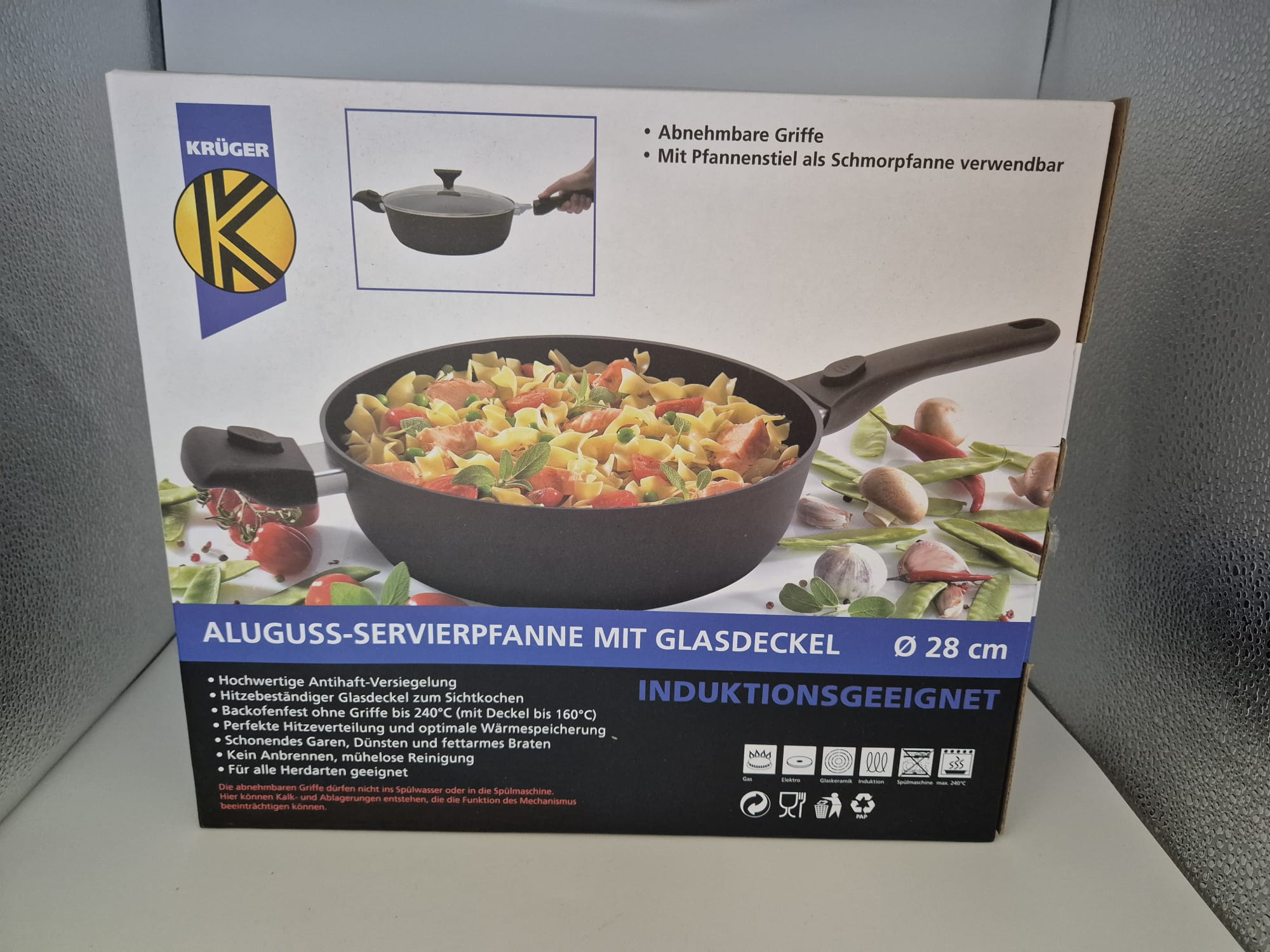 KRÜGER ALUGUSS-SERVIERPFANNE MIT GLASDECKEL – Ø 28 CM