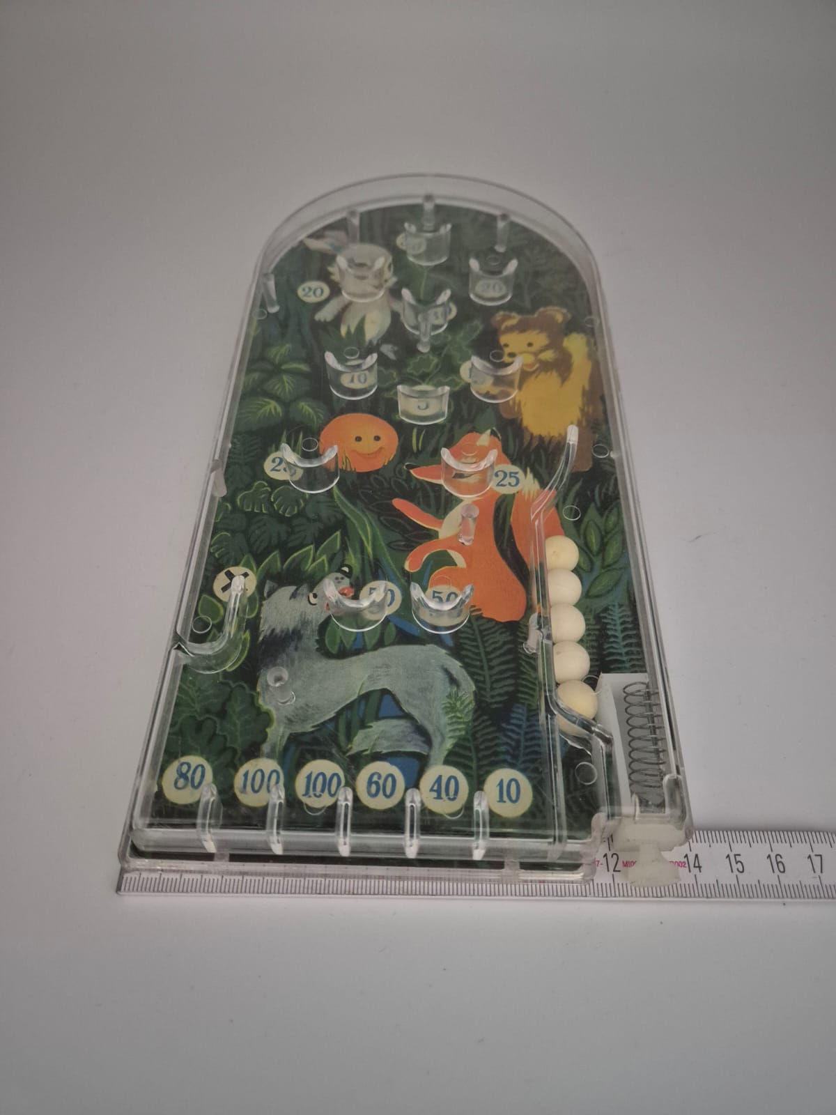 DDR Kugelspiel, Flipper, Tischspiel Fuchs und Waldtiere – mechanisches Geschicklichkeitsspiel