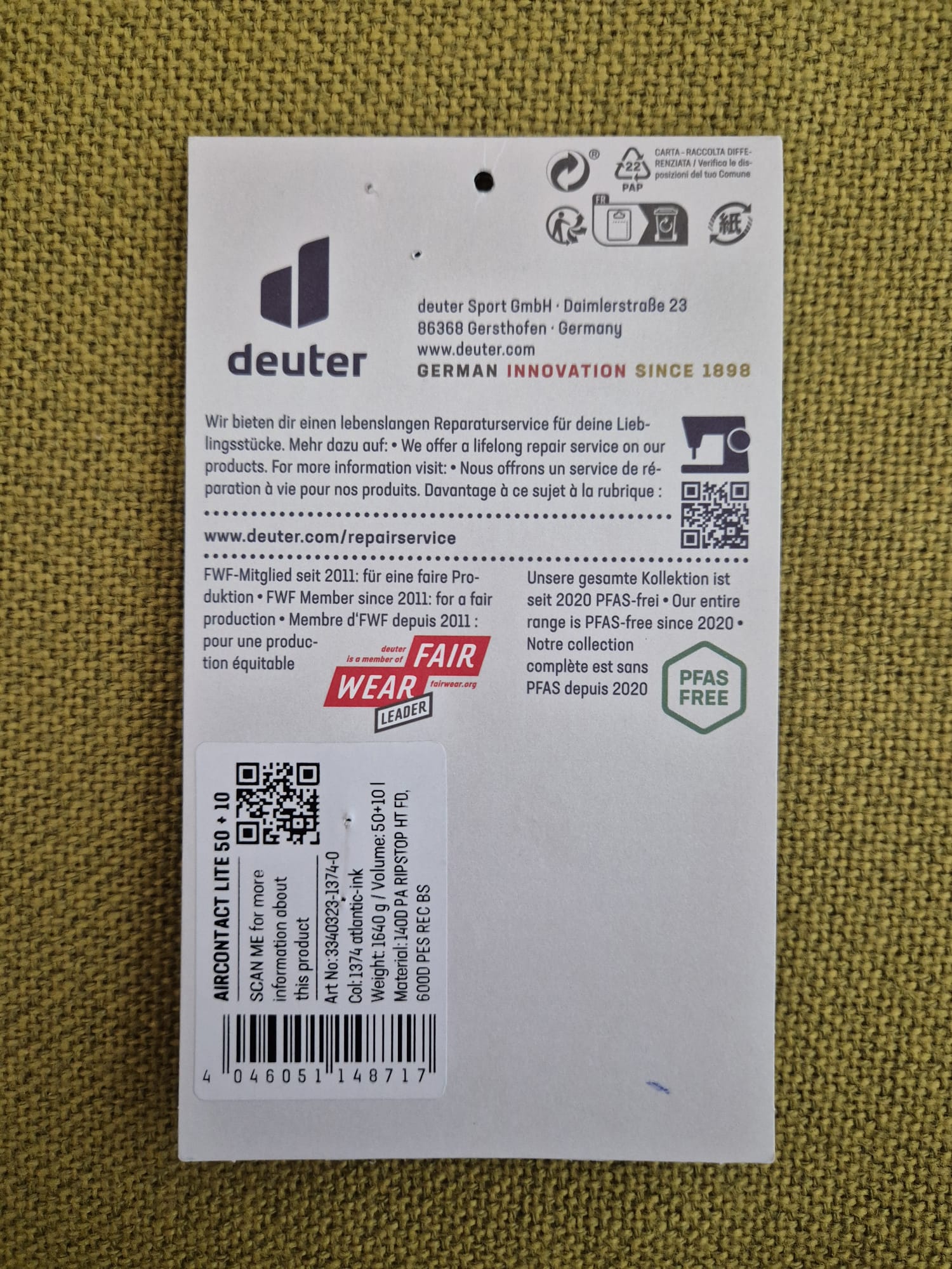 Deuter Aircontact Lite 50+10 Trekkingrucksack mit Rain Cover – neuwertig