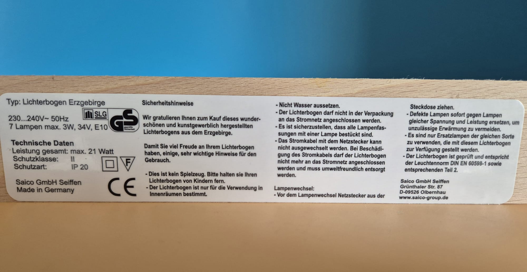 Lichterbogen Saico Erzgebirge LED Weihnachtsmann auf Schlitten OVP
