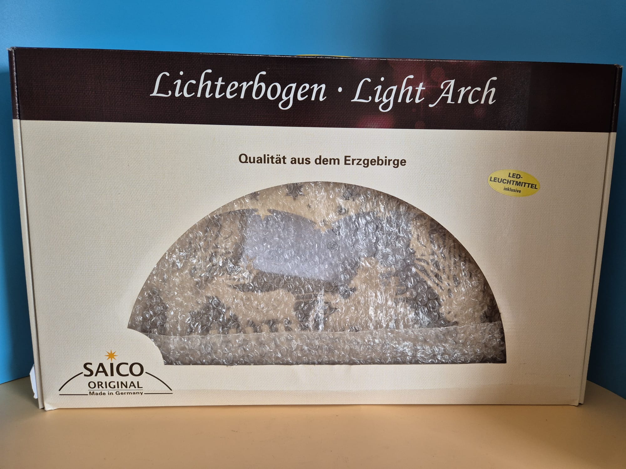 Lichterbogen Saico Erzgebirge LED Weihnachtsmann auf Schlitten OVP
