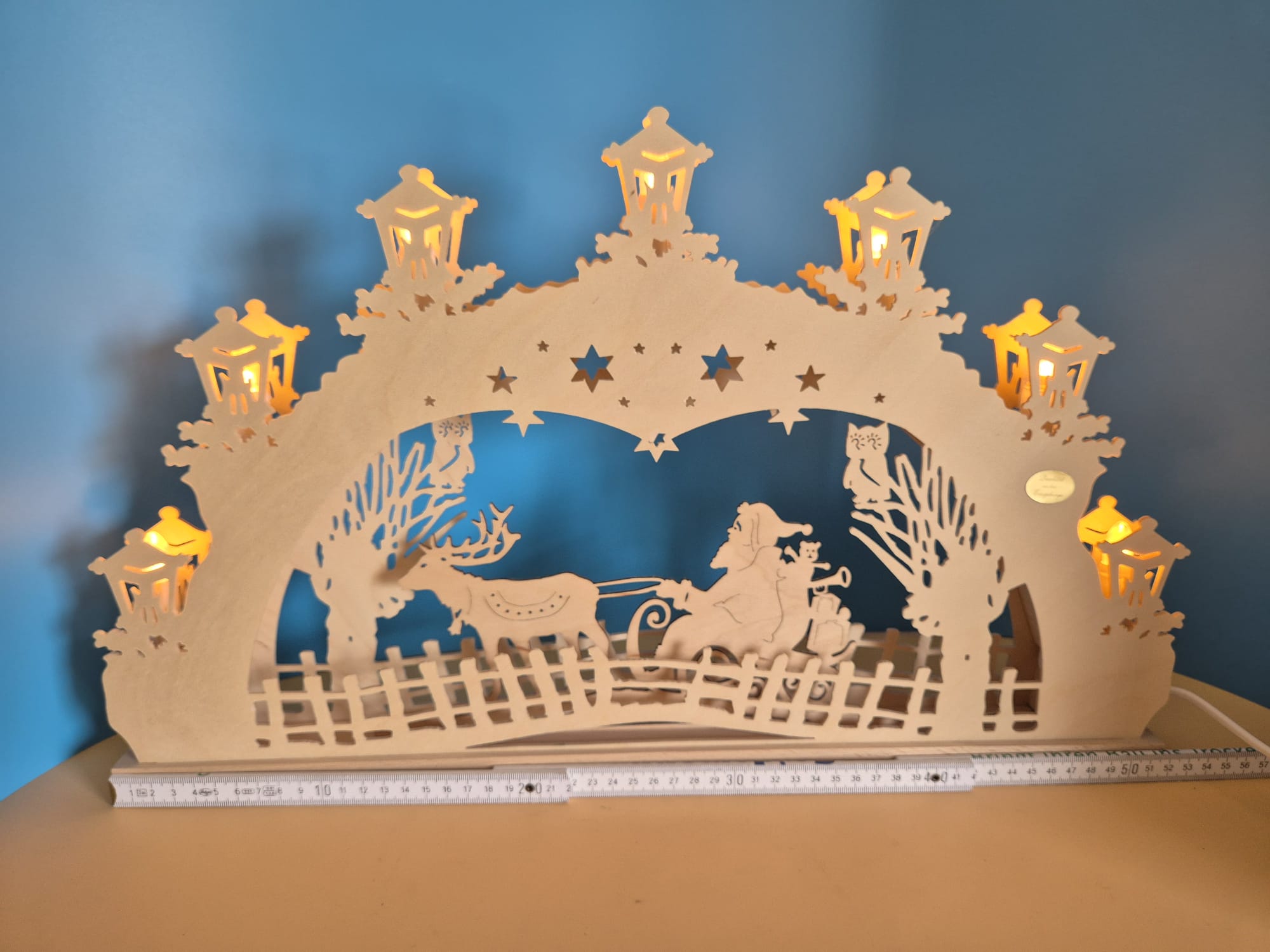 Lichterbogen Saico Erzgebirge LED Weihnachtsmann auf Schlitten OVP