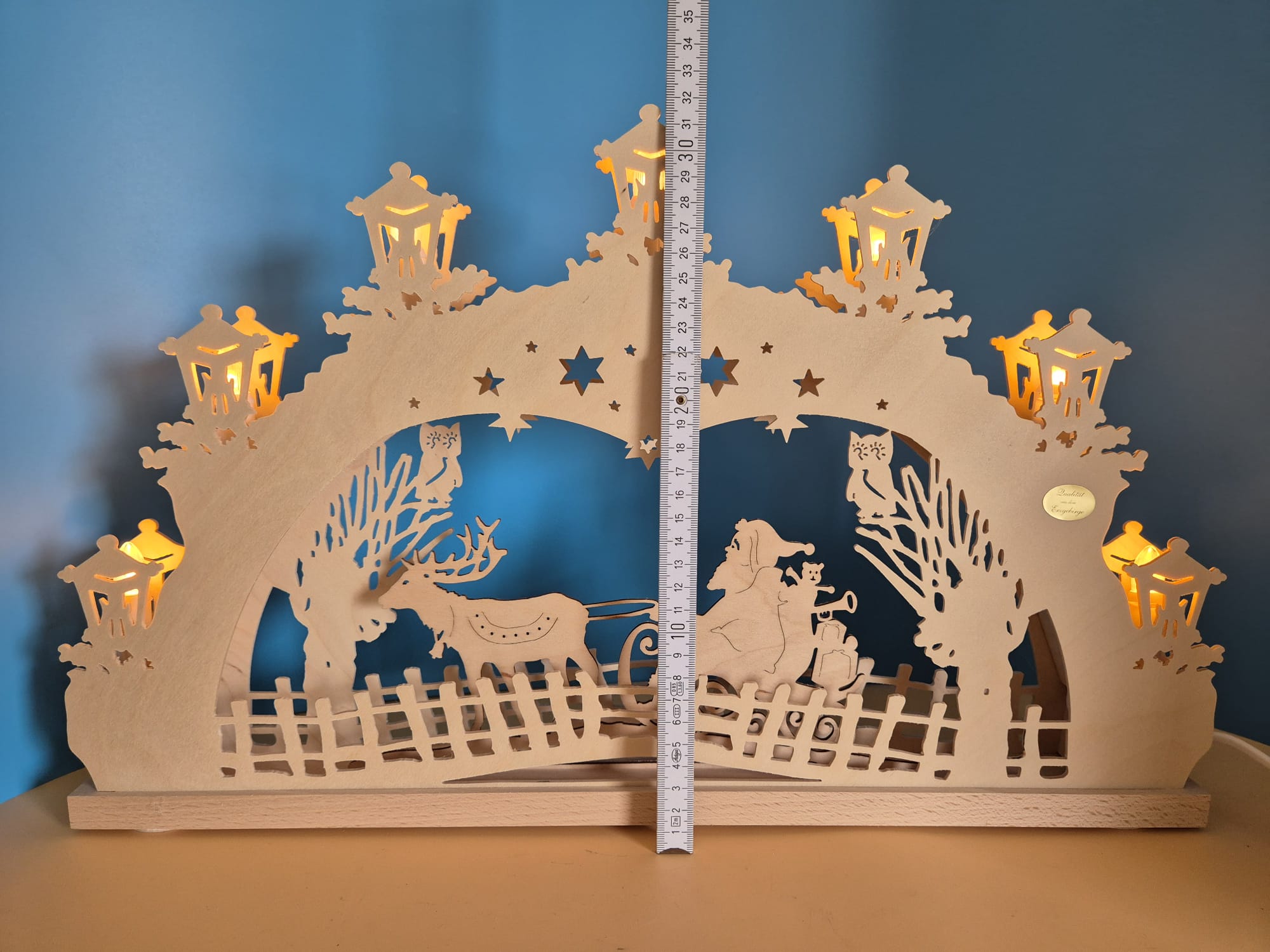 Lichterbogen Saico Erzgebirge LED Weihnachtsmann auf Schlitten OVP
