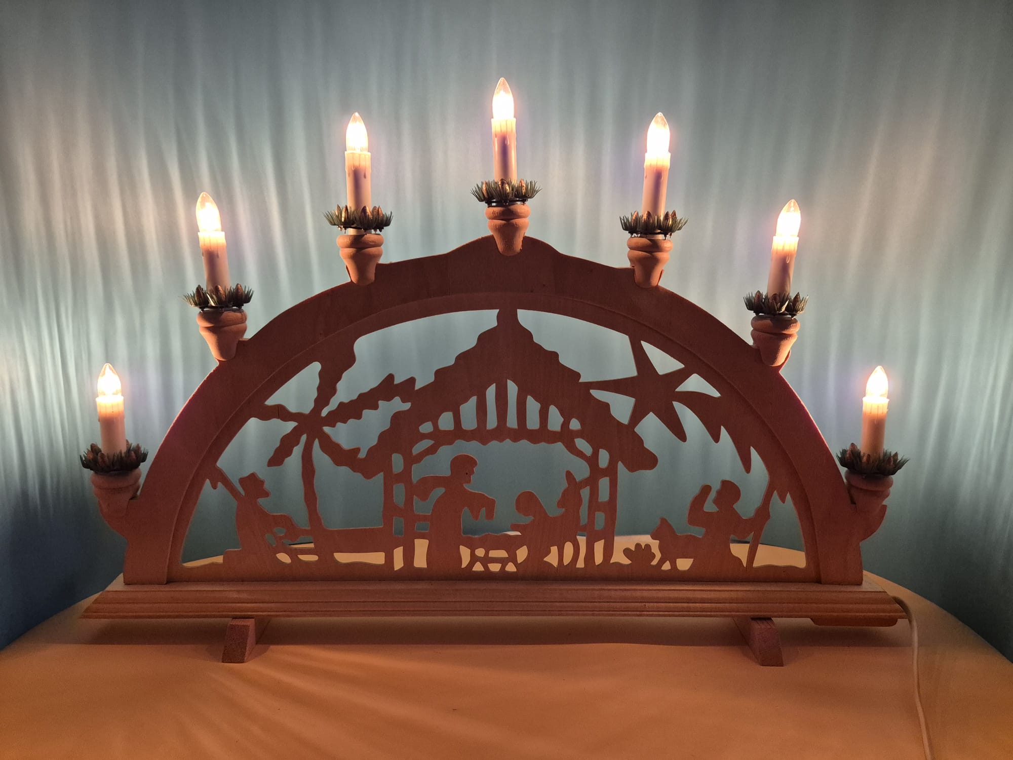 Schwibbogen Jens Bretschneider Lichterbogen aus Holz mit 7 Kerzen – Originalverpackt