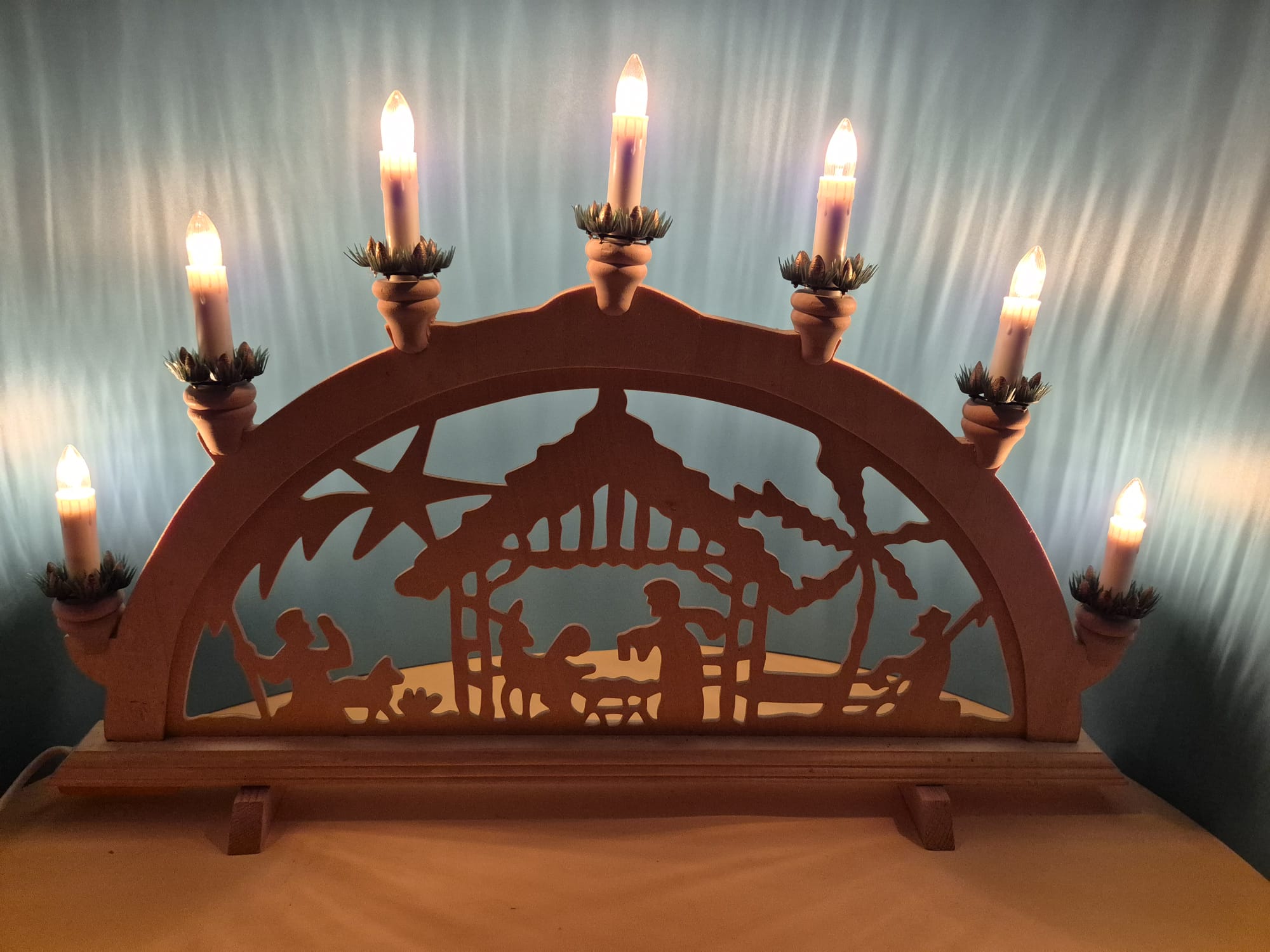 Schwibbogen Jens Bretschneider Lichterbogen aus Holz mit 7 Kerzen – Originalverpackt