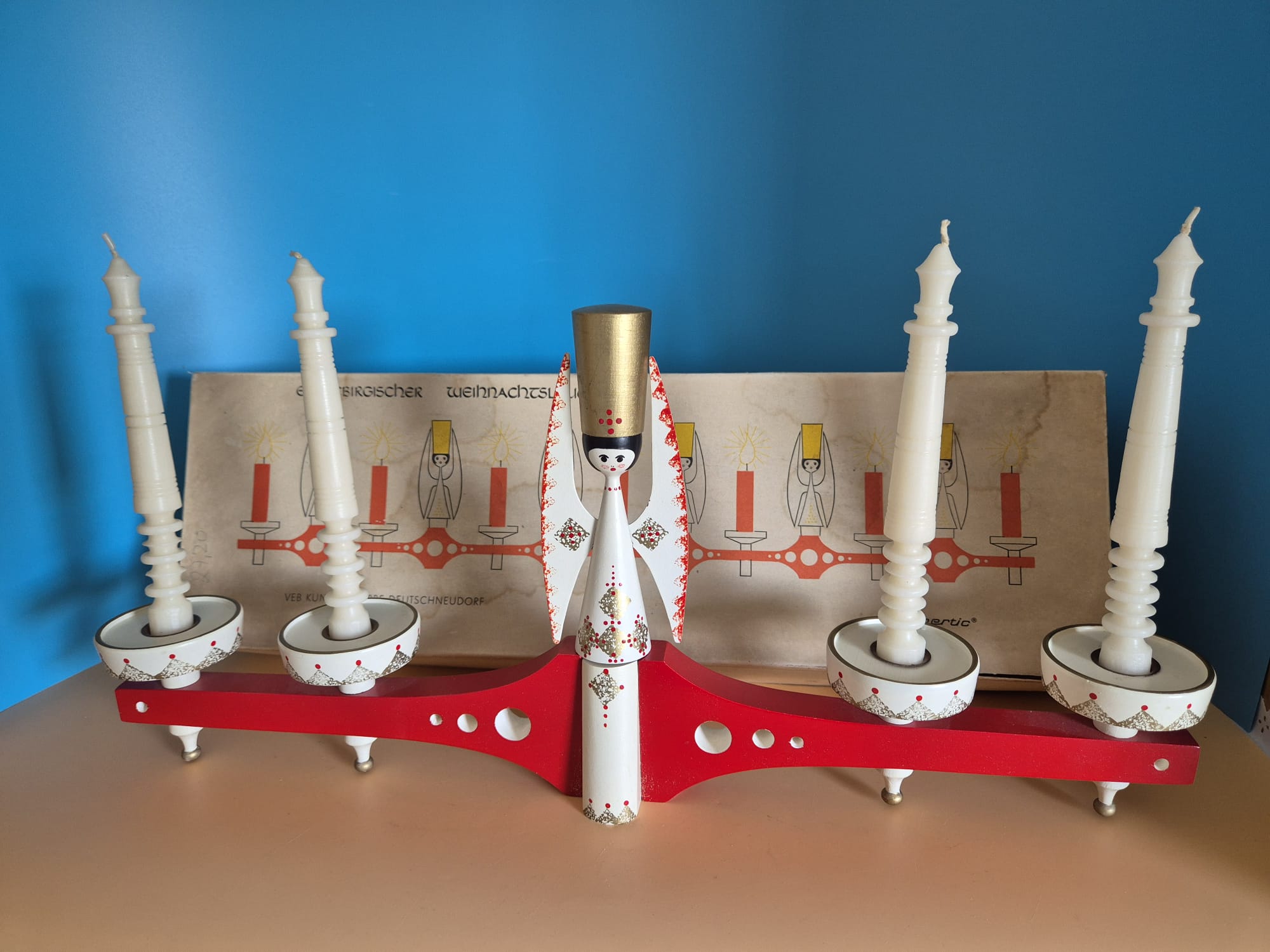 Erzgebirgischer Weihnachtsleuchter mit Engel und Originalverpackung