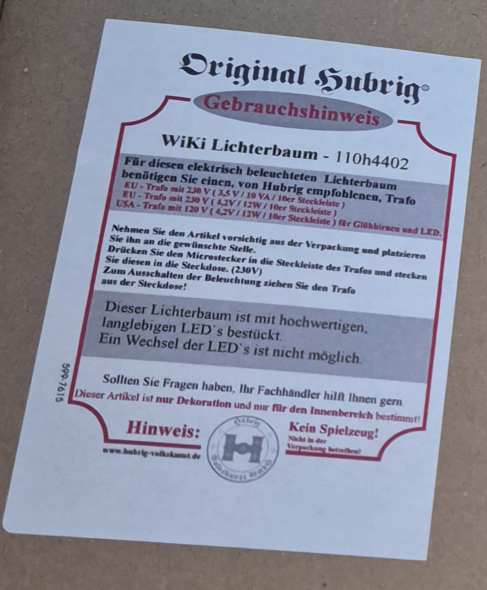Hubrig Volkskunst GmbH Erzgebirge WiKi Lichterbaum elektrisch