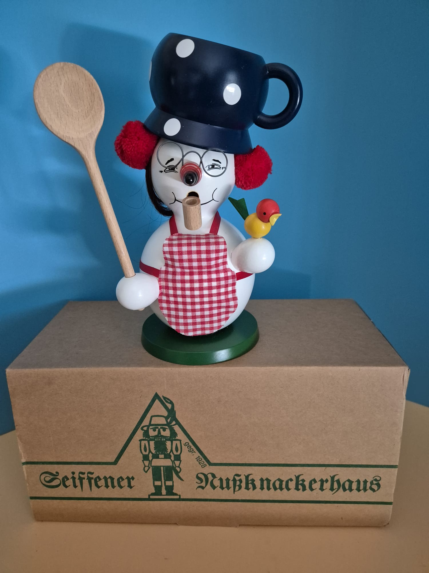 Seiffener Nussknackerhaus Schneemann-Räuchermann „Koch“