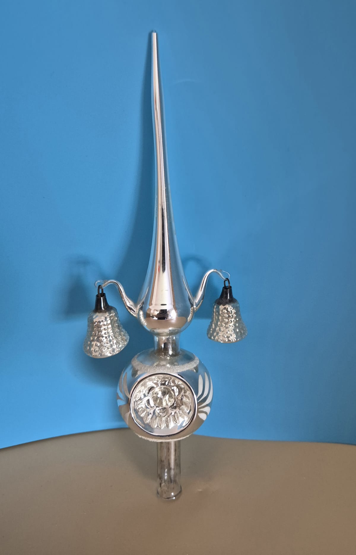 Christbaumspitze Silber mit Glocken und Reflexdekor
