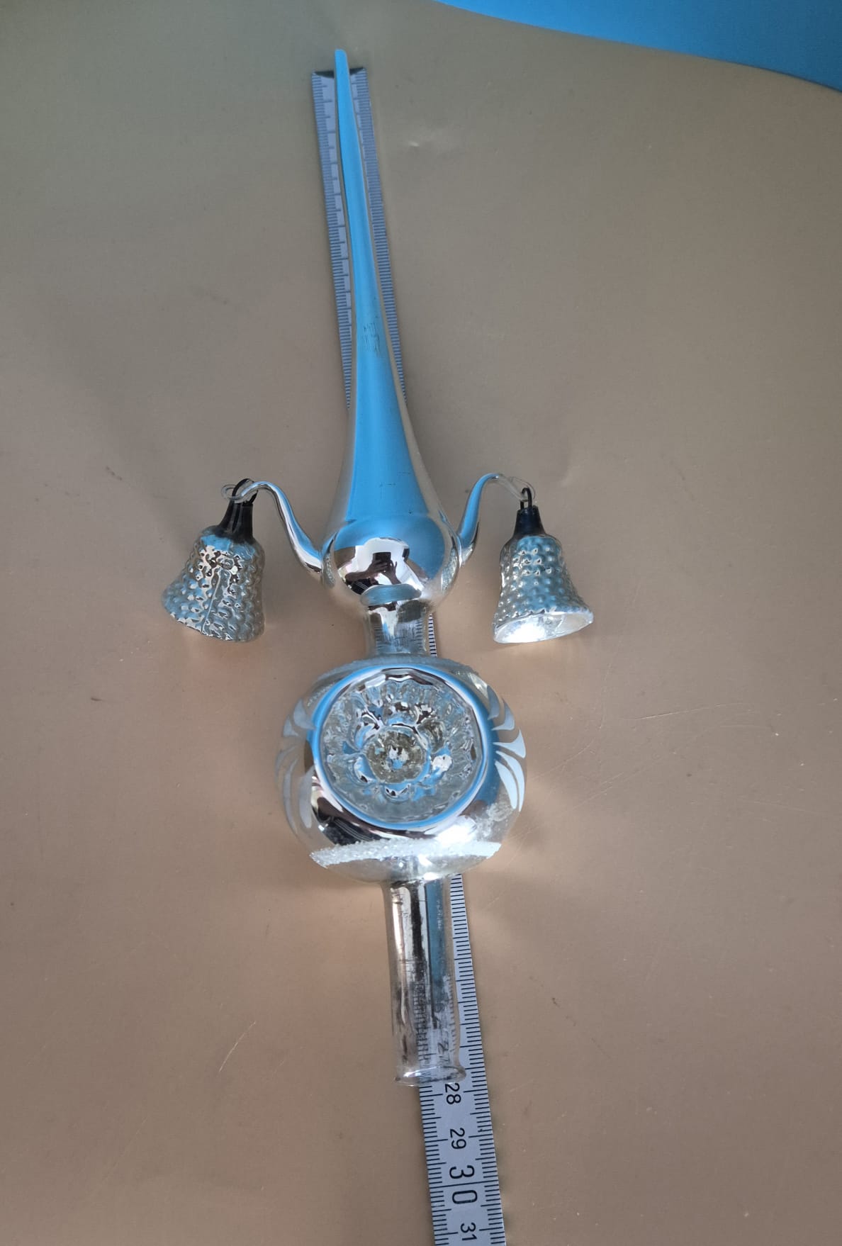 Christbaumspitze Silber mit Glocken und Reflexdekor
