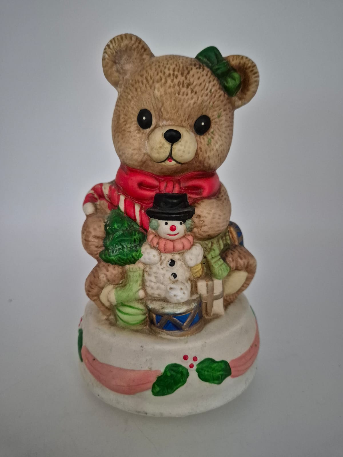 Spieluhr Weihnachtsbär mit Schneemannfigur