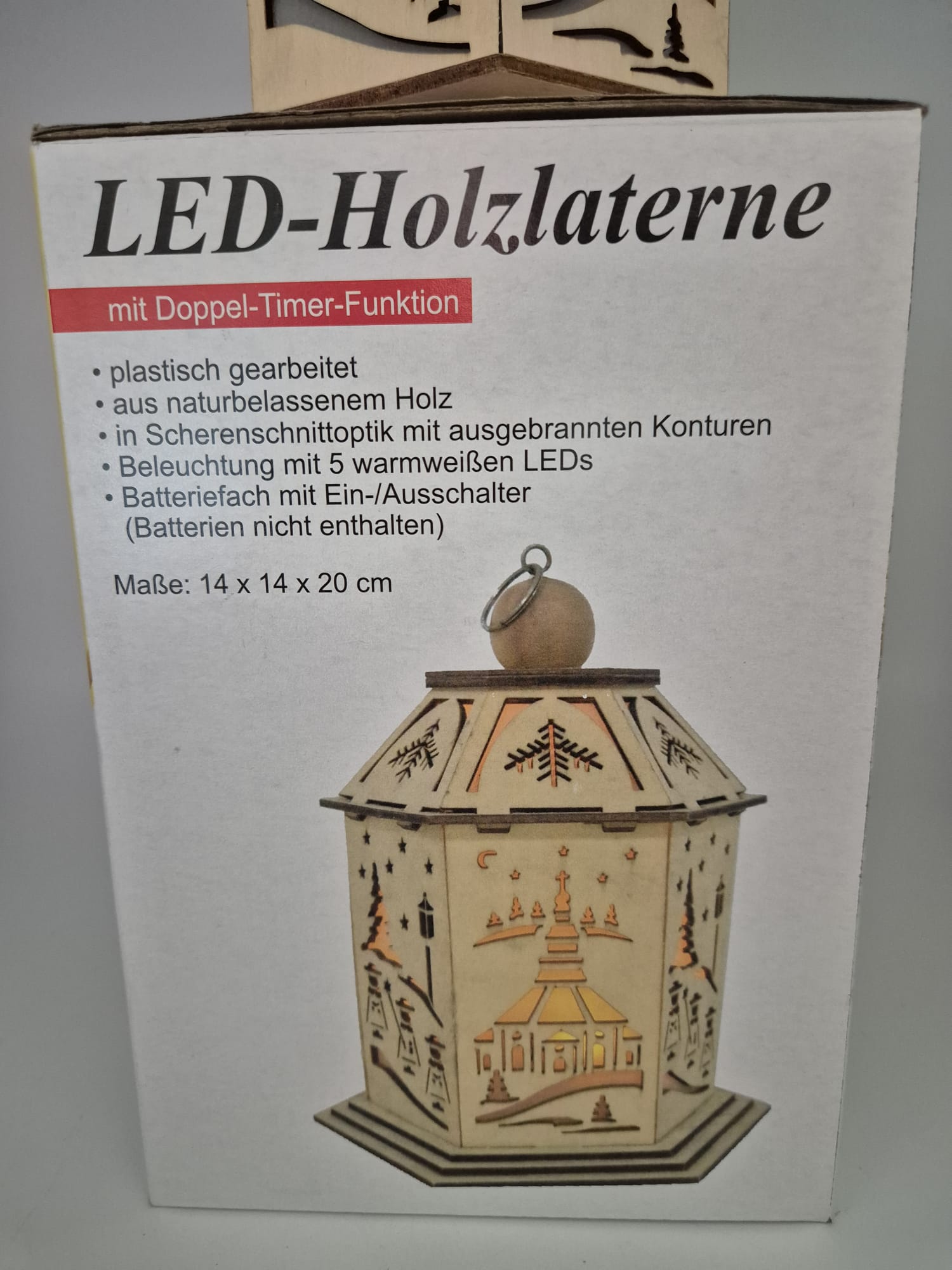 LED-Holzlaterne mit Doppel-Timer-Funktion