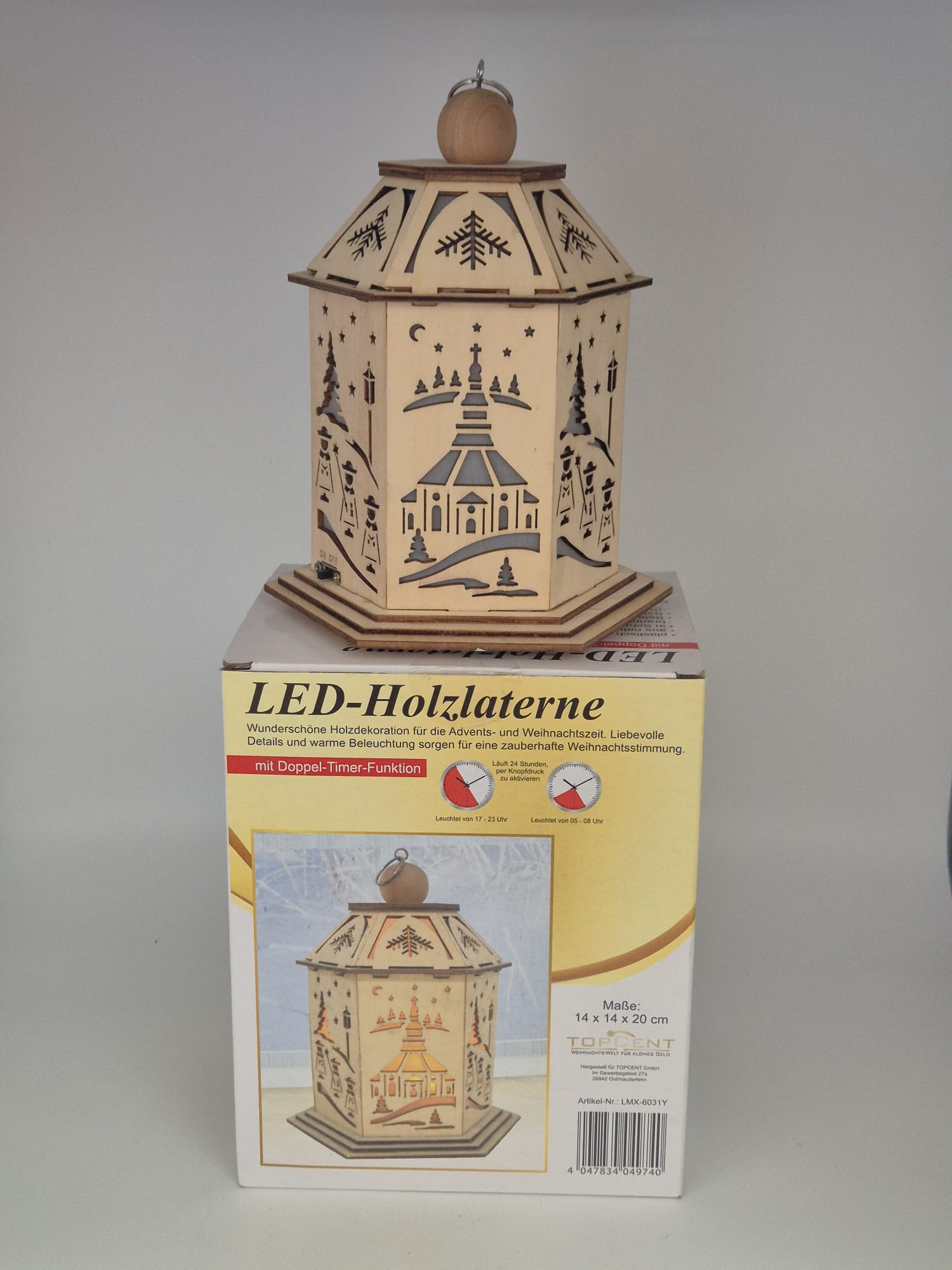 LED-Holzlaterne mit Doppel-Timer-Funktion