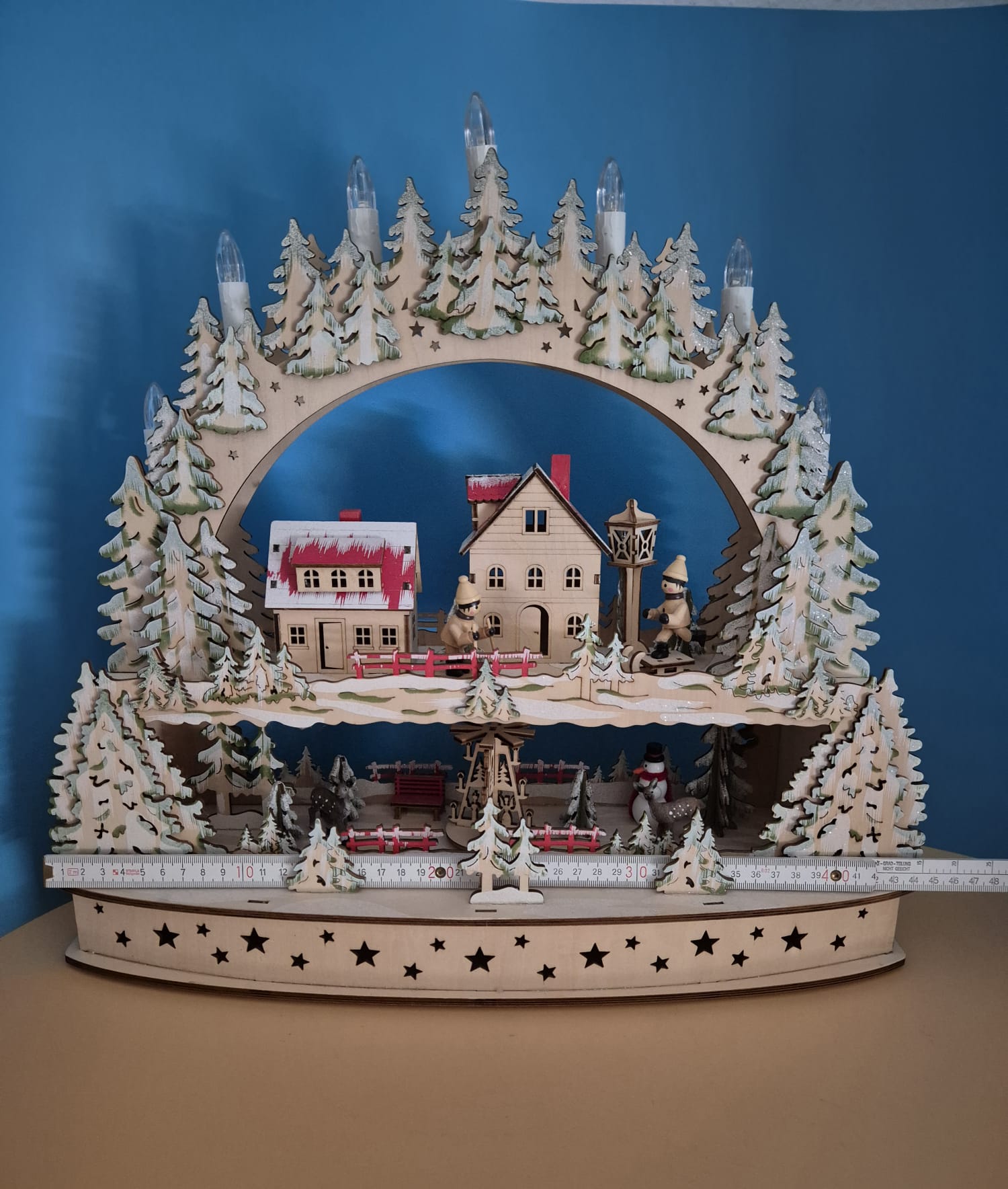 Großer Holz-Schwibbogen mit Winterlandschaft