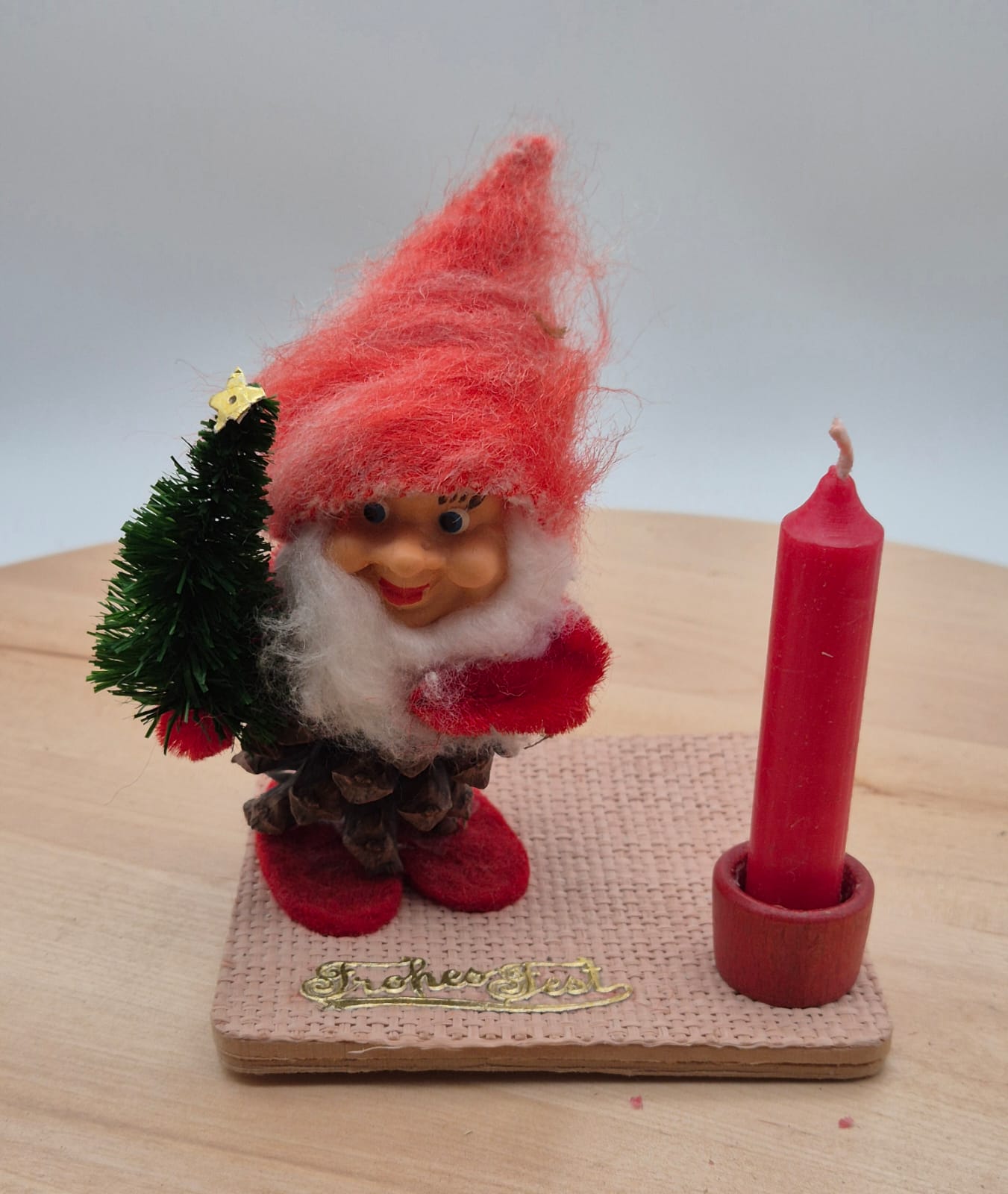 DDR VEB Kunstblume Sebnitz Weihnachts-Tischschmuck Wichtel mit Kerze