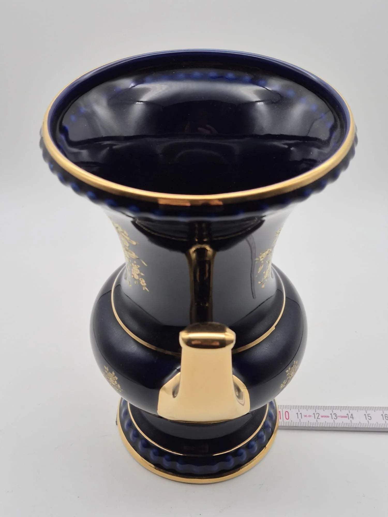 Große Echt-Kobalt Vase mit Golddekor – HWL Bavaria Handarbeit