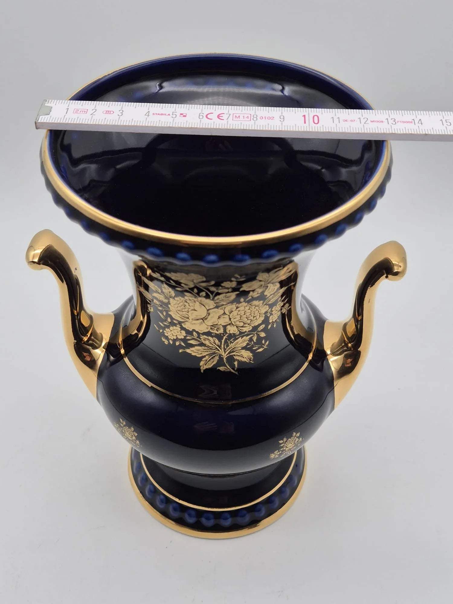 Große Echt-Kobalt Vase mit Golddekor – HWL Bavaria Handarbeit