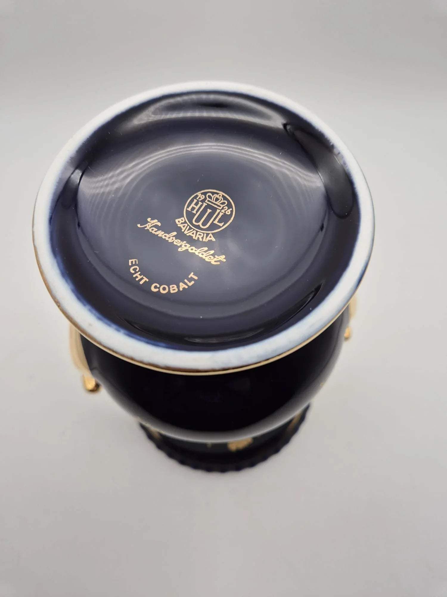 Große Echt-Kobalt Vase mit Golddekor – HWL Bavaria Handarbeit