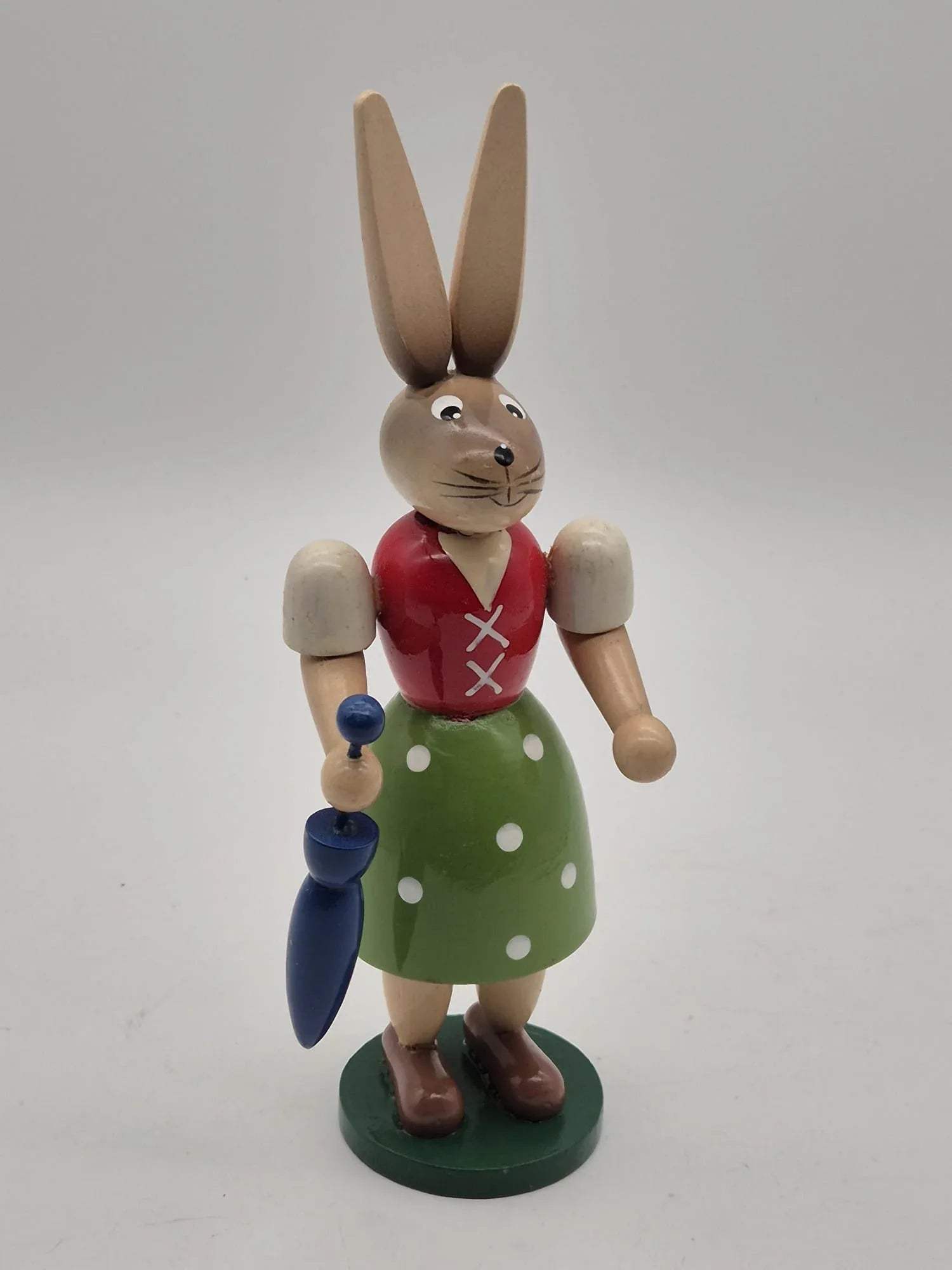 Holz Osterhase „Häsin mit Schirm“ – Figur mit Schirm, ca. 18 cm