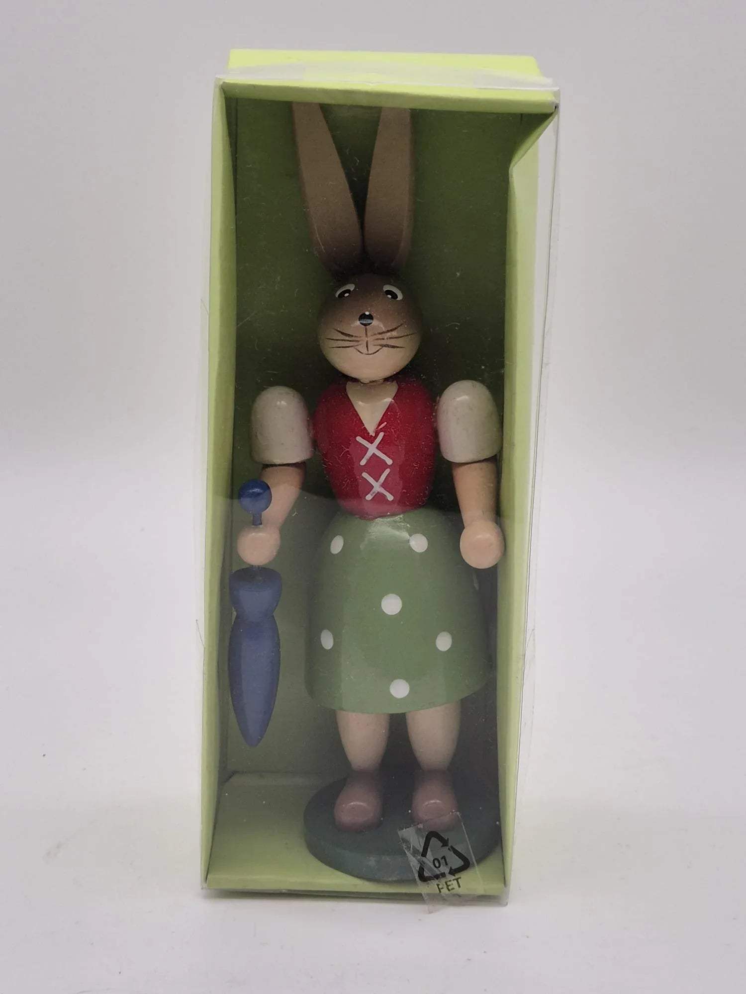 Holz Osterhase „Häsin mit Schirm“ – Figur mit Schirm, ca. 18 cm