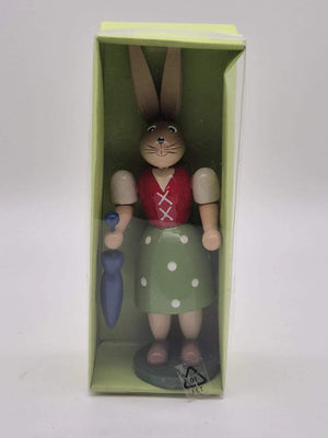 Holz Osterhase „Häsin mit Schirm“ – Figur mit Schirm, ca. 18 cm