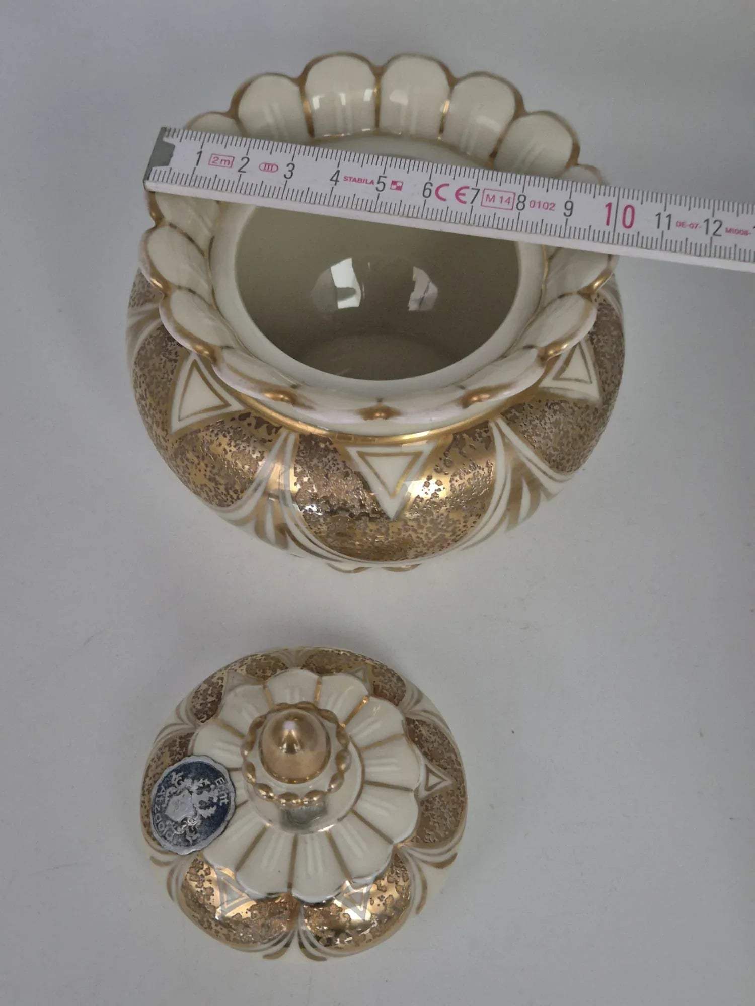Altenburger Porzellan Bonboniere mit Deckel Echt Altgold Handarbeit