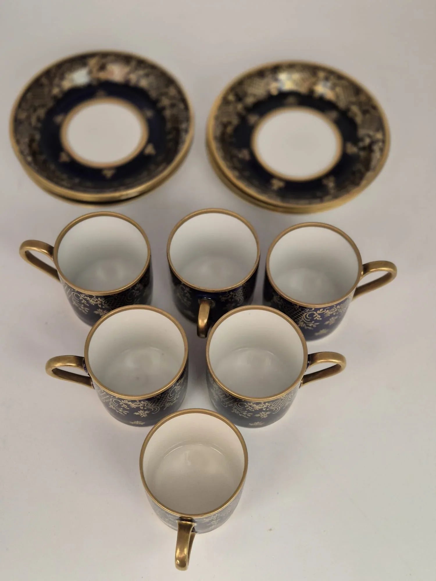 6 Espresso-/ Mokkatassen & Untertassen Reichenbacher Porzellan Kobaltblau Golddekor Bavaria