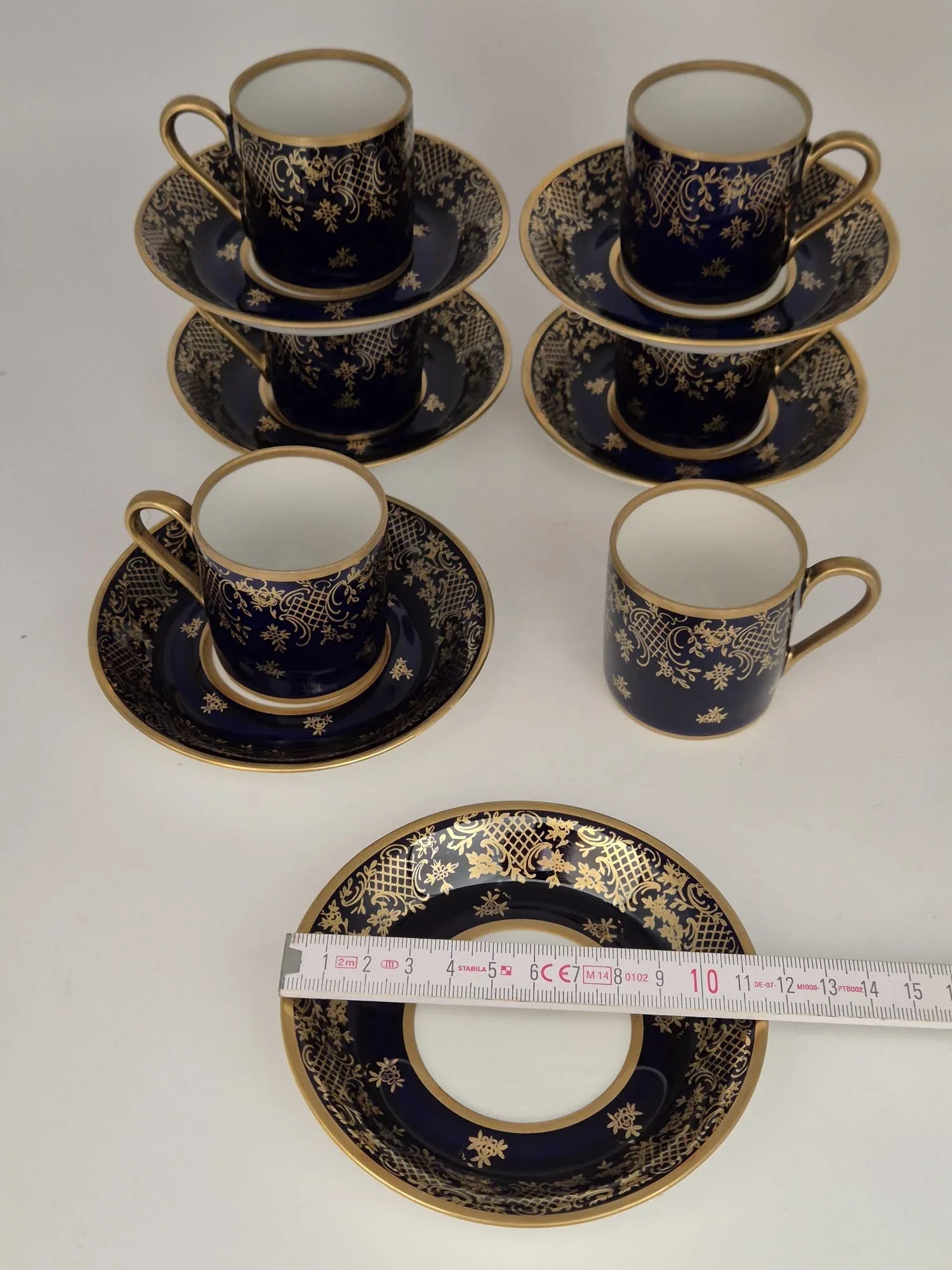 6 Espresso-/ Mokkatassen & Untertassen Reichenbacher Porzellan Kobaltblau Golddekor Bavaria