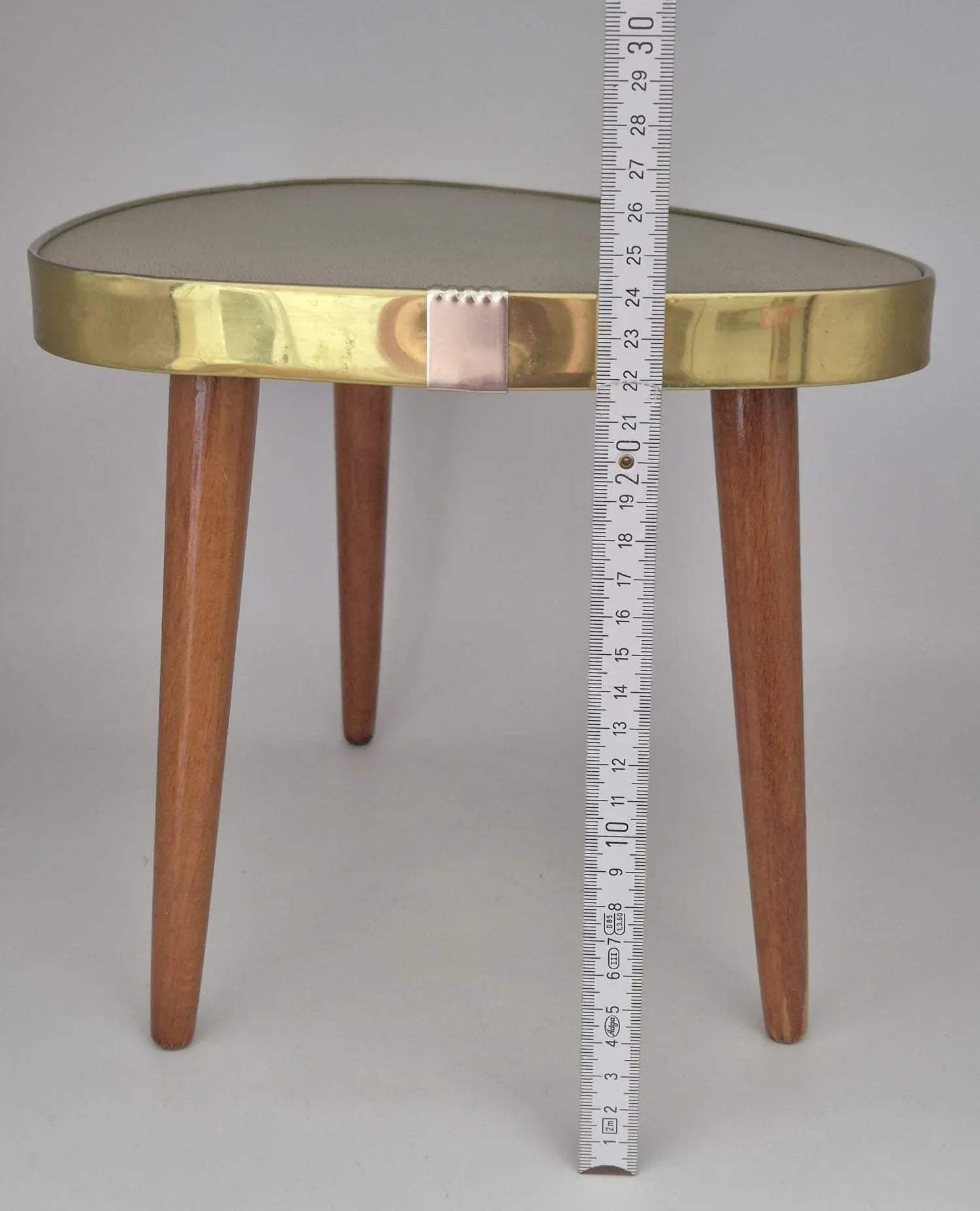 Mid Century Beistelltisch Dreibein Nierentisch Messing Holz