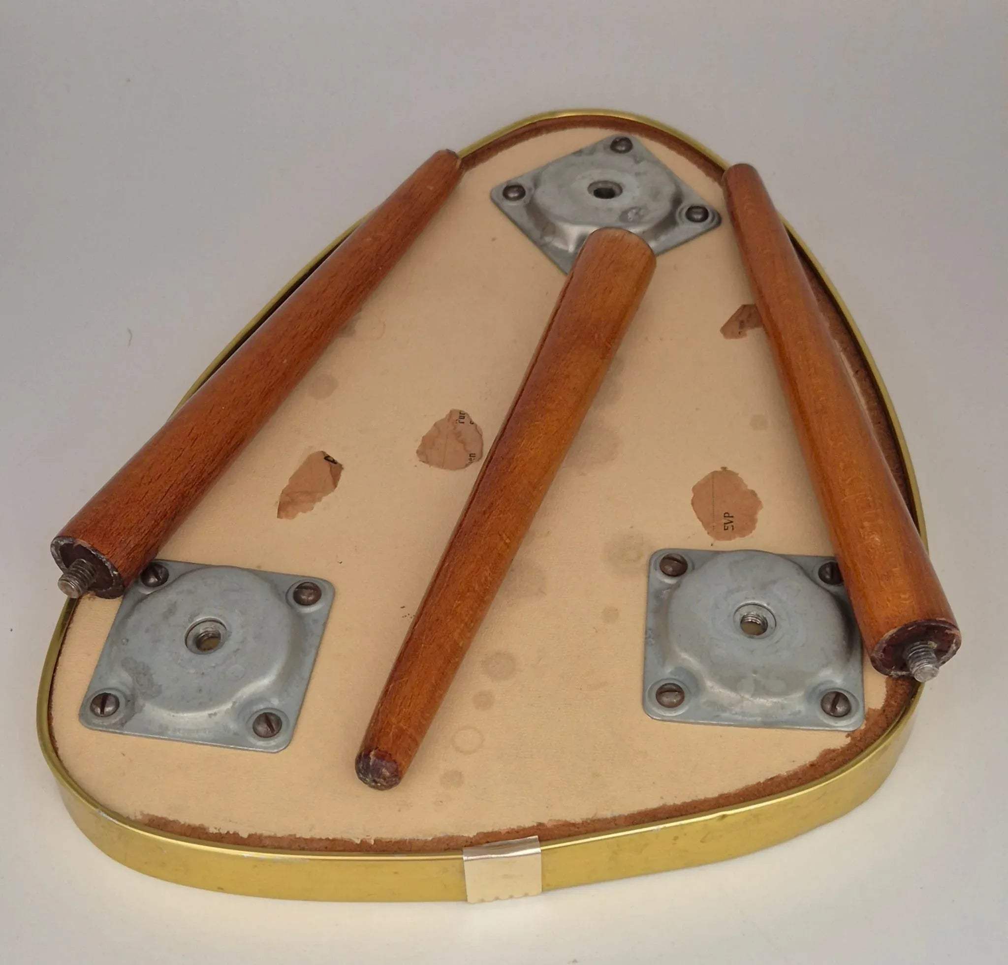 Mid Century Beistelltisch Dreibein Nierentisch Messing Holz