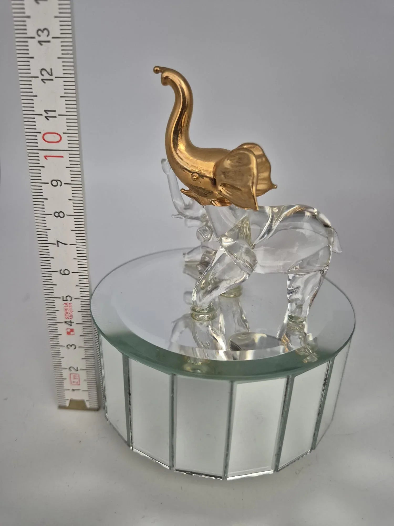 Spieluhr Glas Elefanten mit Spiegelpodest – goldfarben