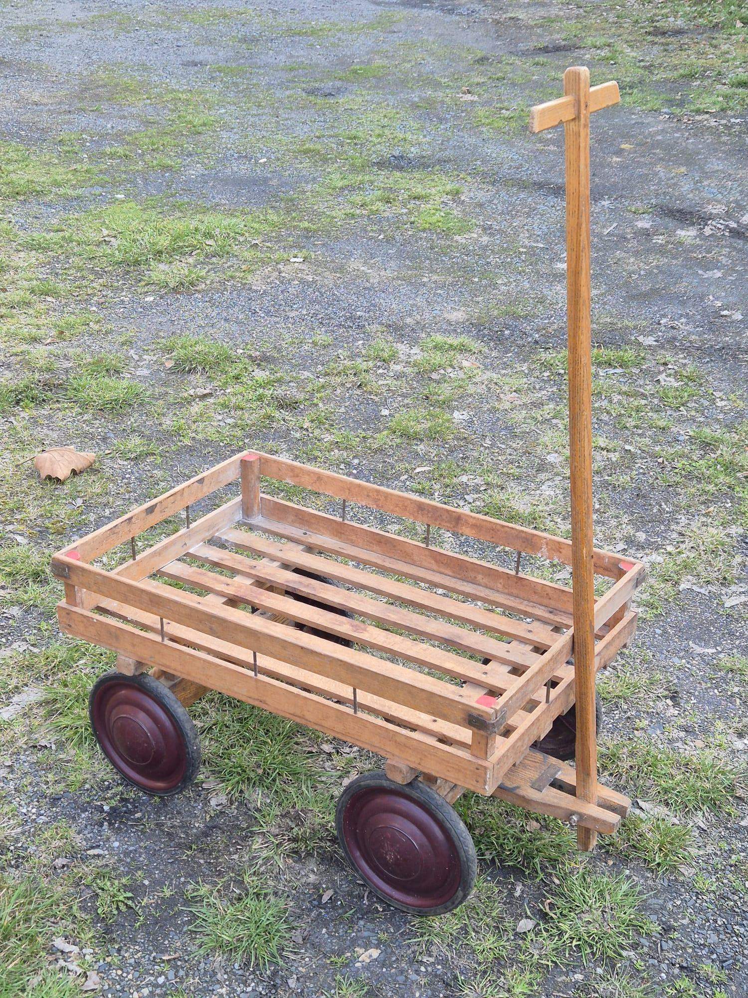 Bollerwagen Holz vintage Handwagen mit Metallrädern