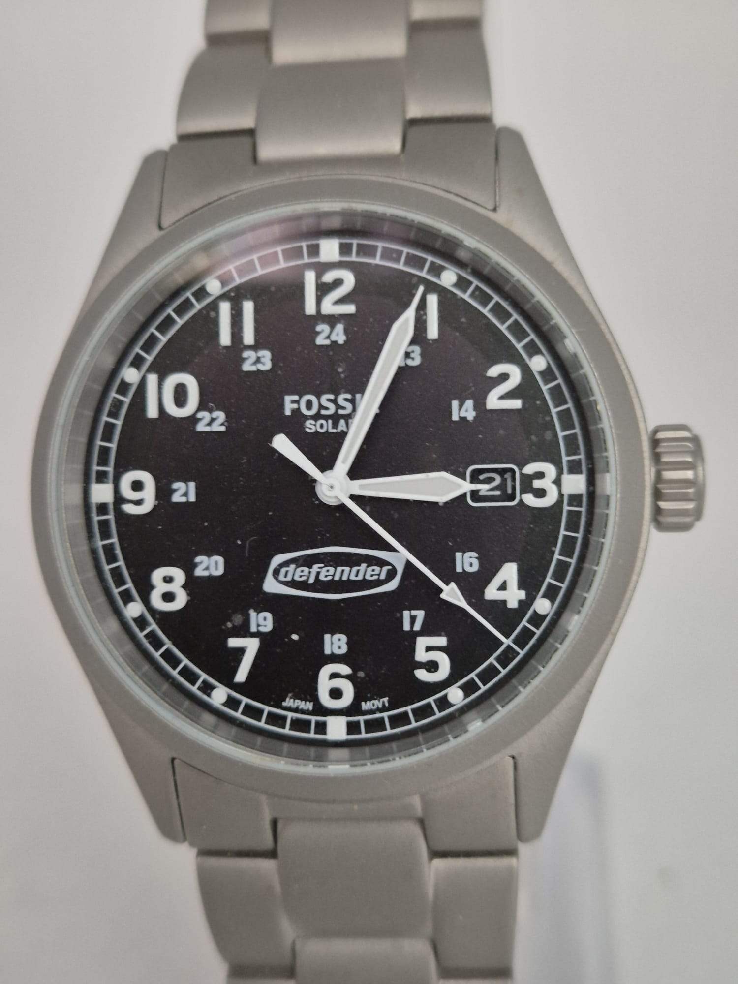 Fossil Defender Herren Armbanduhr Solar Edelstahl mit Box
