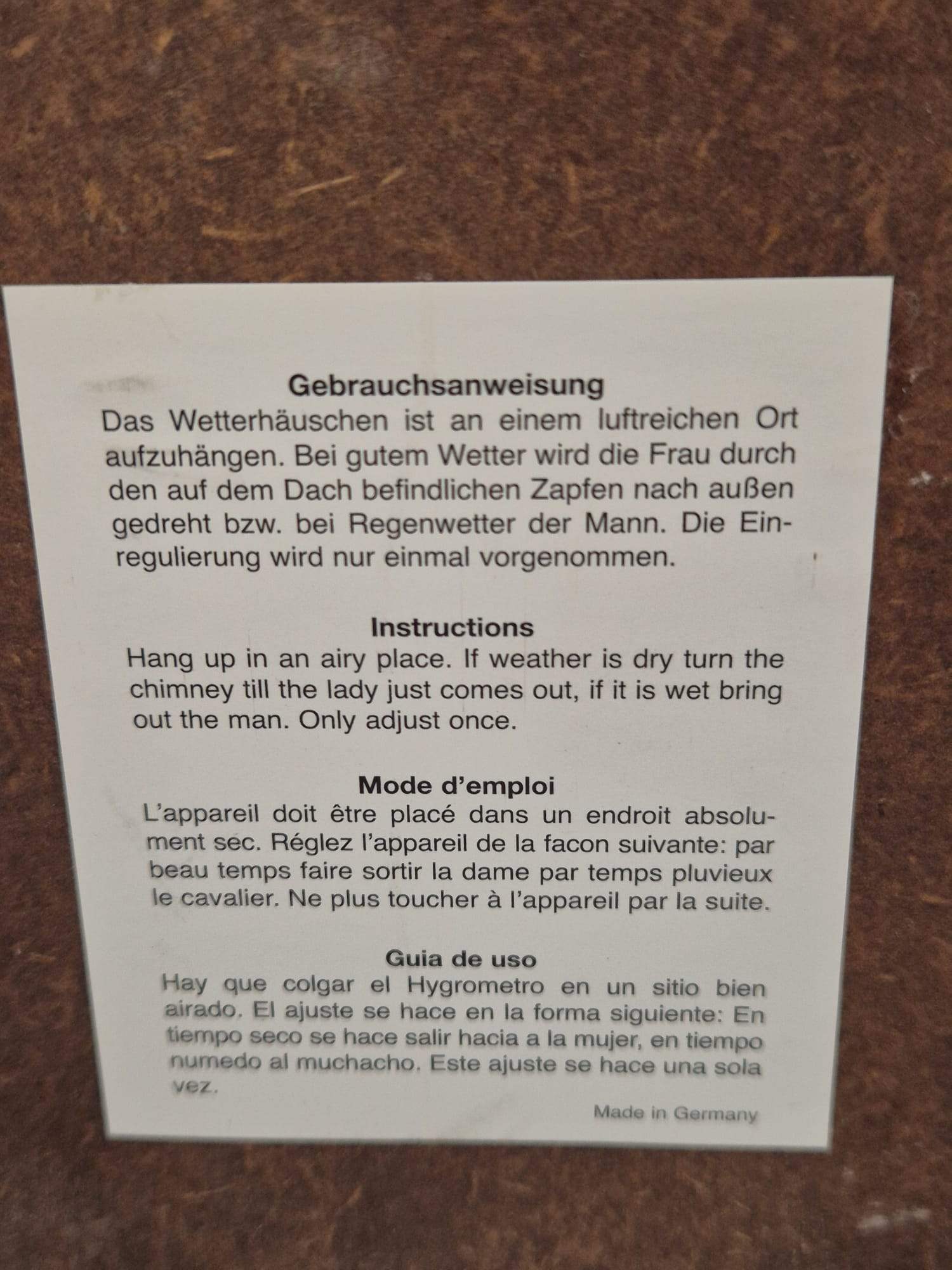 Wetterhäuschen / Wetterhaus mit Thermometer Holzfigur Deko