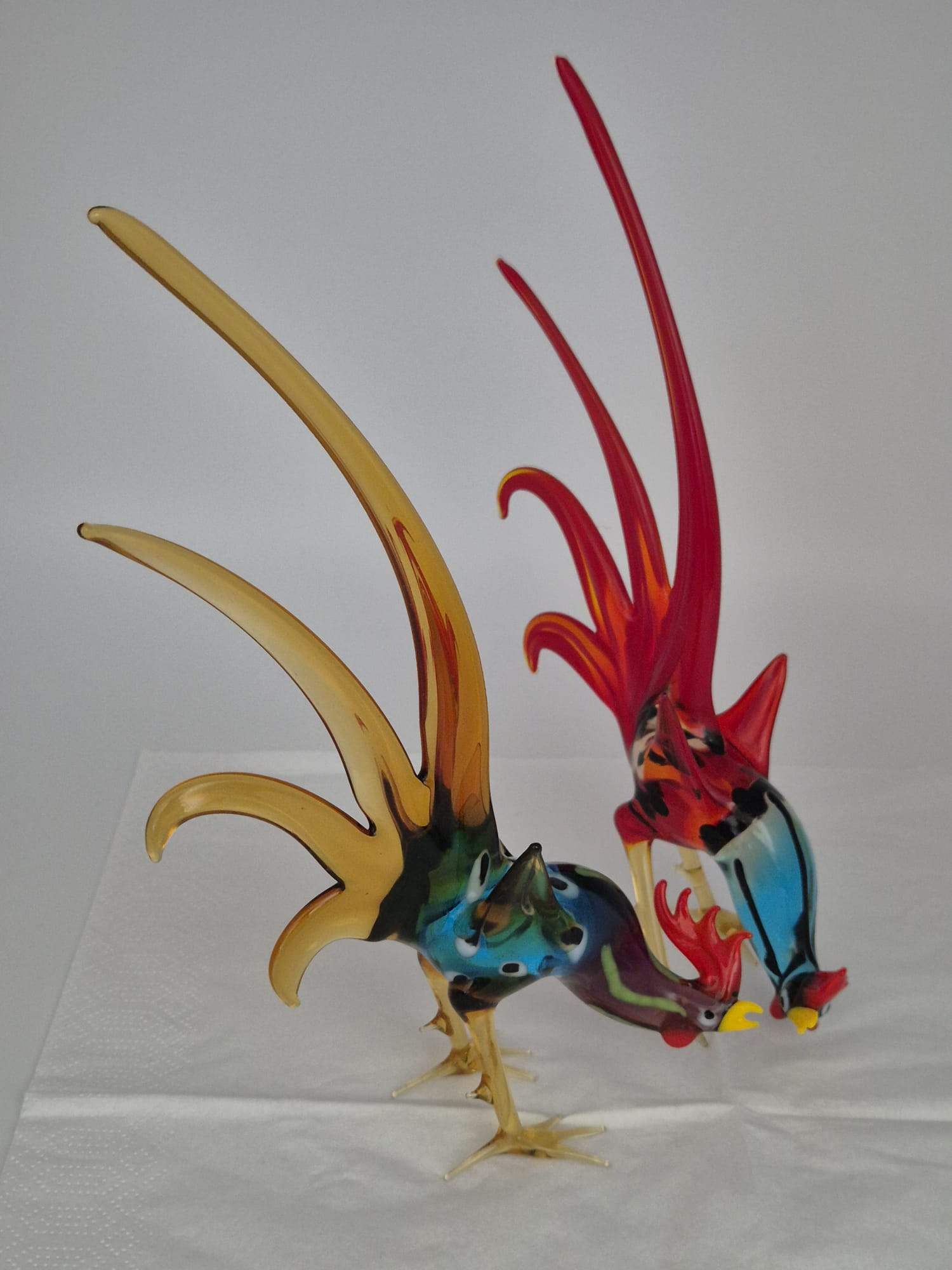 Lauscha Glasfigurenset „Kampfhähne“ – Handgefertigte Glasvögel im Murano-Stil