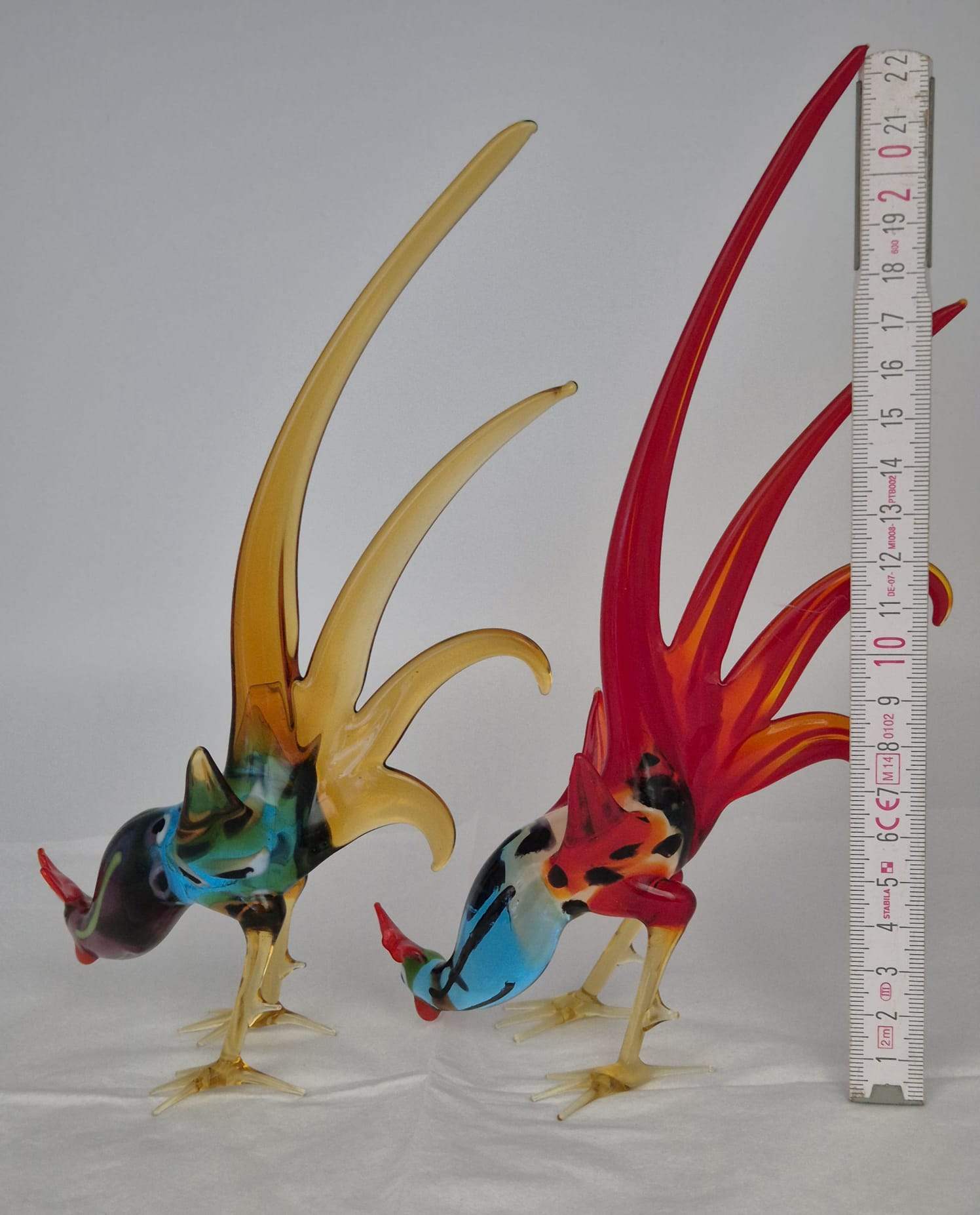 Lauscha Glasfigurenset „Kampfhähne“ – Handgefertigte Glasvögel im Murano-Stil