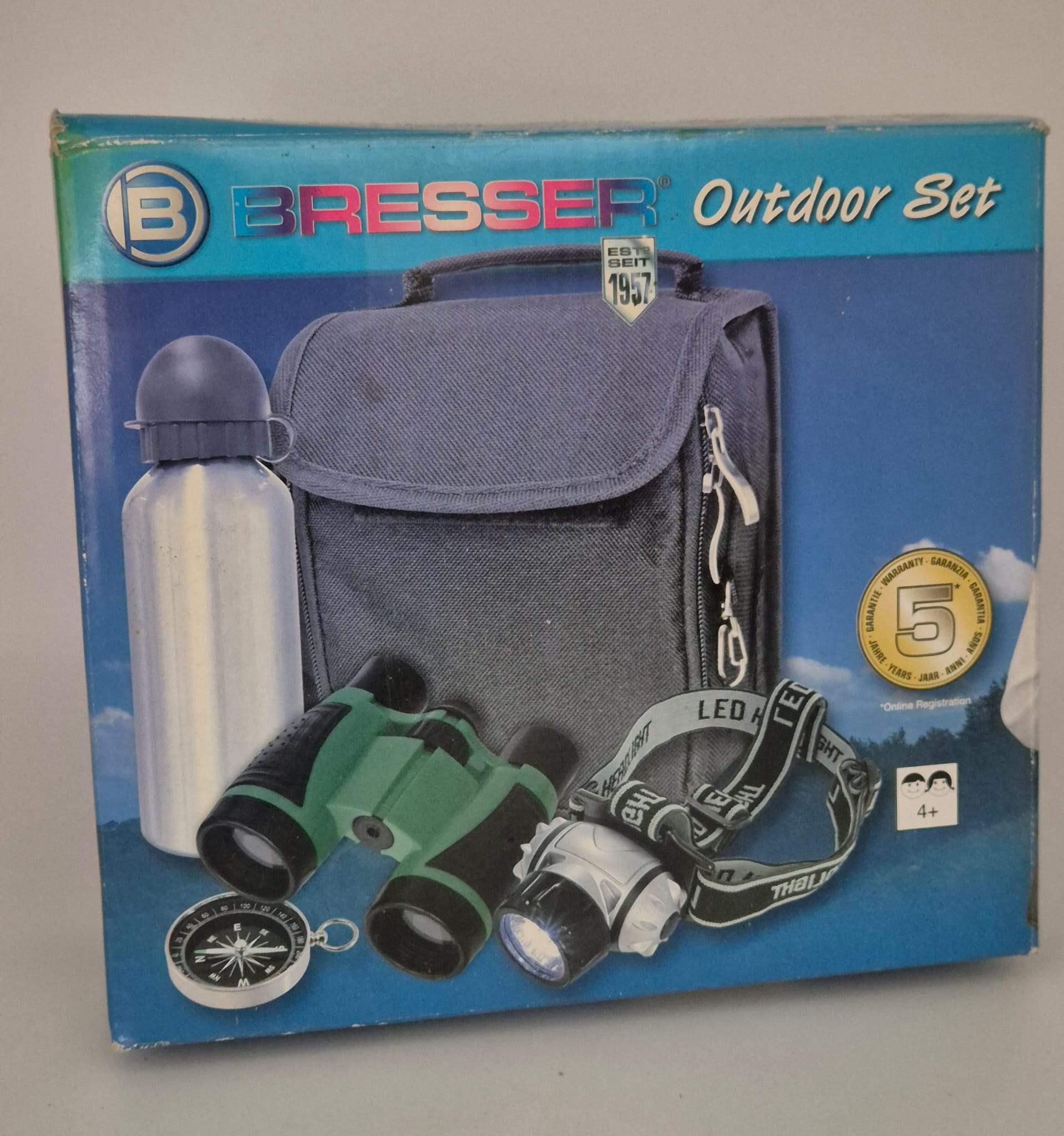 NEU: Bresser Outdoor Set – Fernglas, LED-Stirnlampe, Trinkflasche, Kompass & Tasche