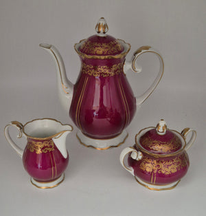 Reichenbacher Porzellan Kaffee-Service 3-teilig Bordeaux Golddekor