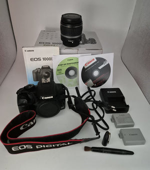 Canon EOS 1000D DSLR Kamera mit EF-S 18–55 mm Objektiv, OVP & Zubehör