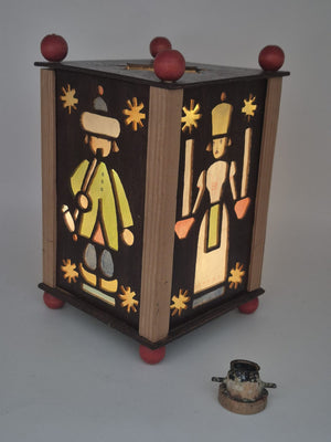 Holz-Windlicht / Laterne mit Bergmann- & Engelmotiven – für Kerze oder LED-Lichterkette