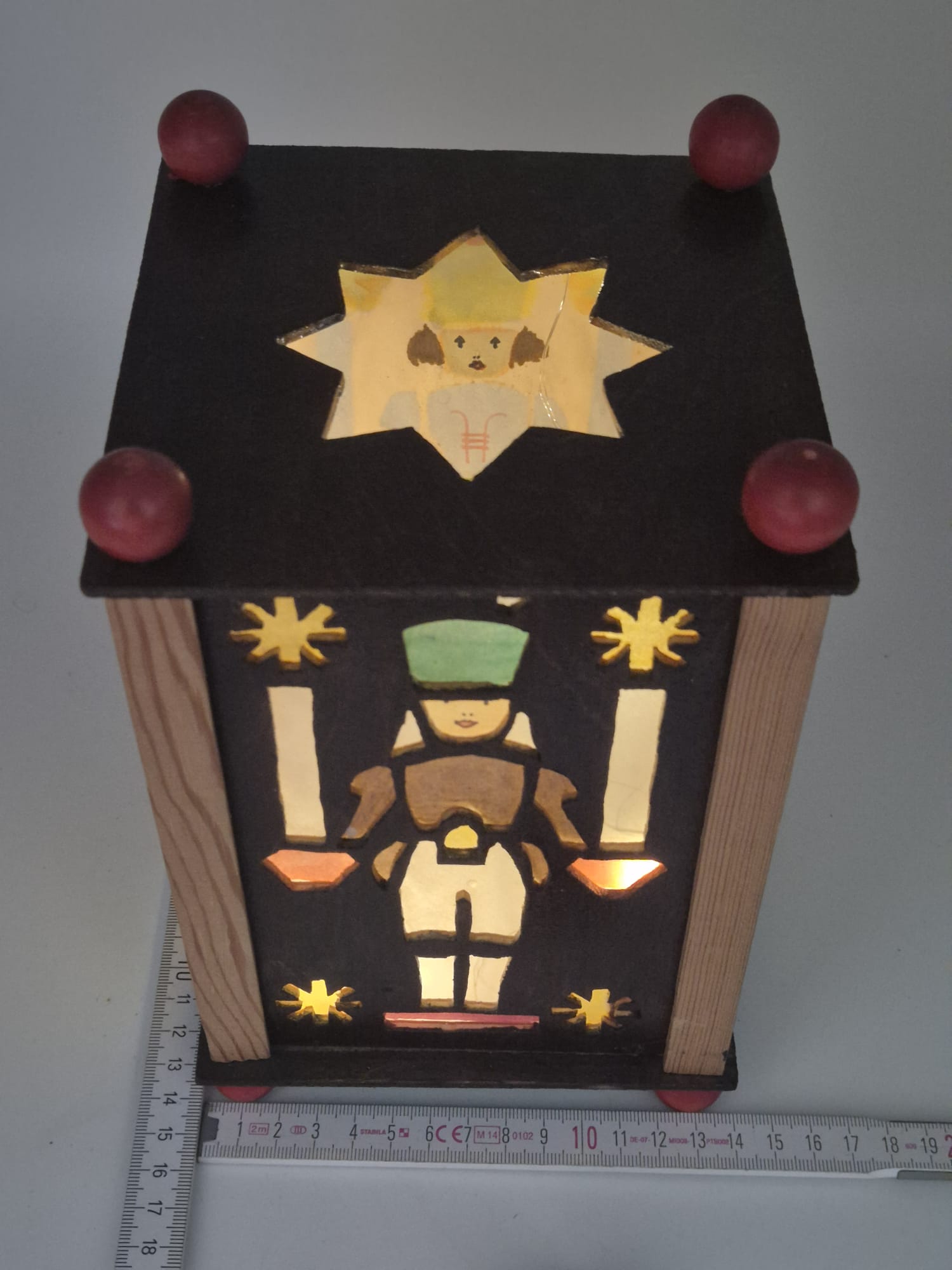 Holz-Windlicht / Laterne mit Bergmann- & Engelmotiven – für Kerze oder LED-Lichterkette