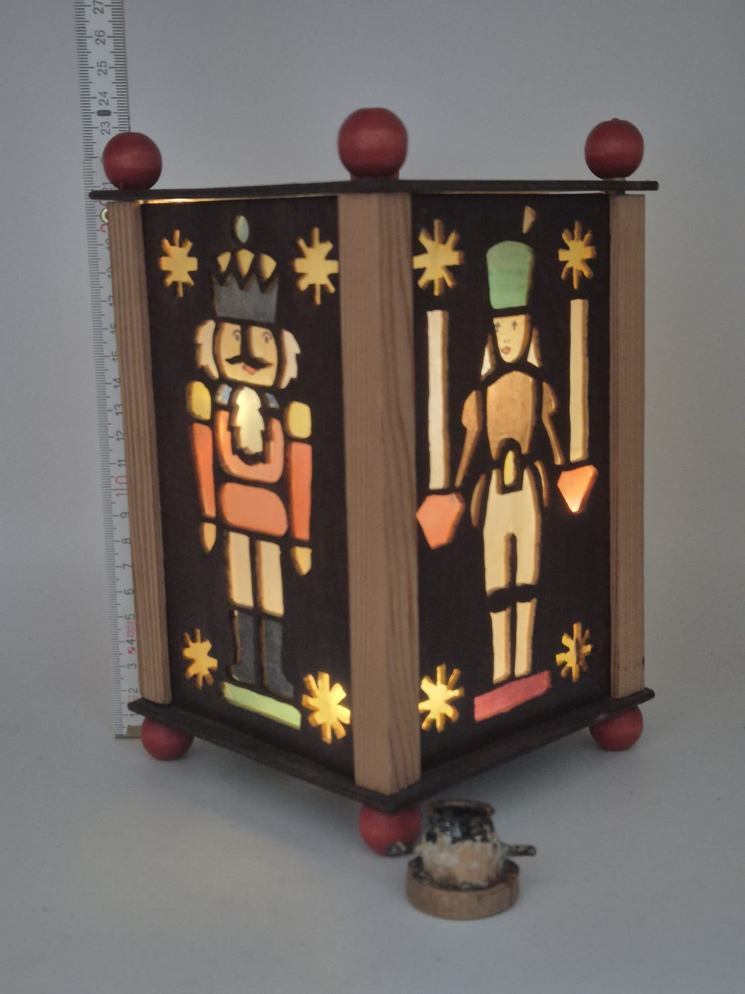 Holz-Windlicht / Laterne mit Bergmann- & Engelmotiven – für Kerze oder LED-Lichterkette