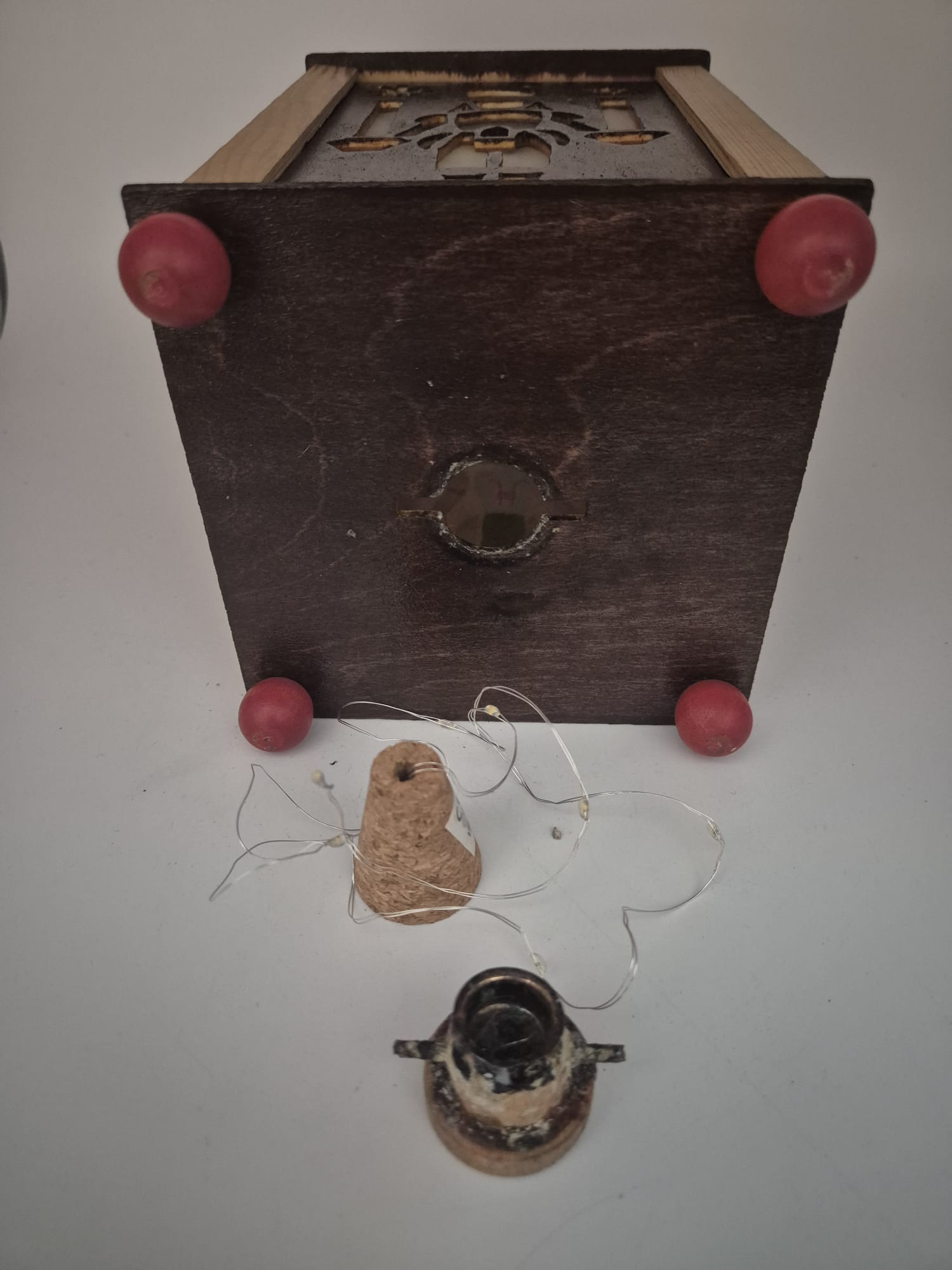 Holz-Windlicht / Laterne mit Bergmann- & Engelmotiven – für Kerze oder LED-Lichterkette