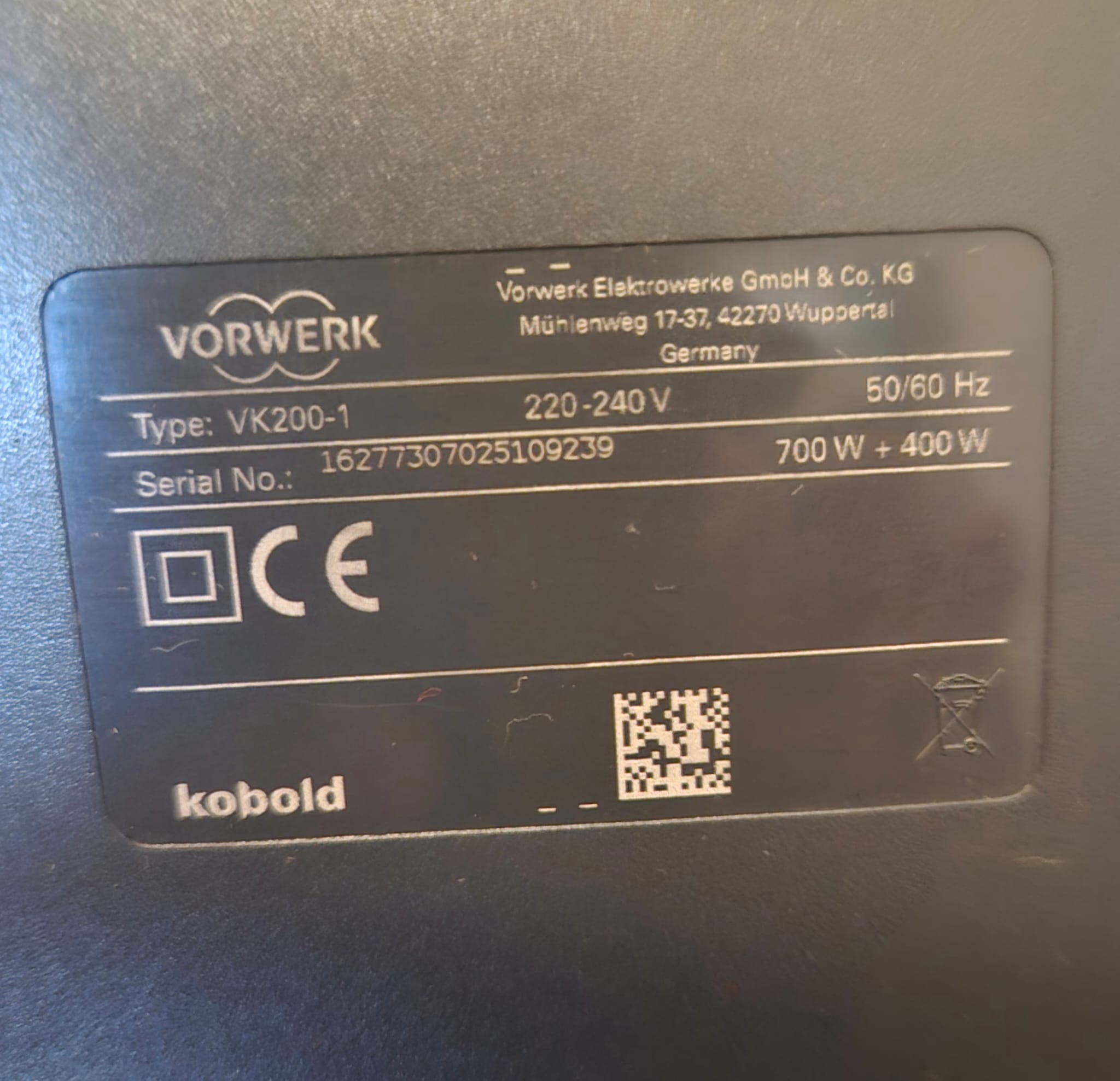 Vorwerk Kobold VK200-1 Staubsauger mit EB400 Elektrobürste & Elektrosaugschlauch