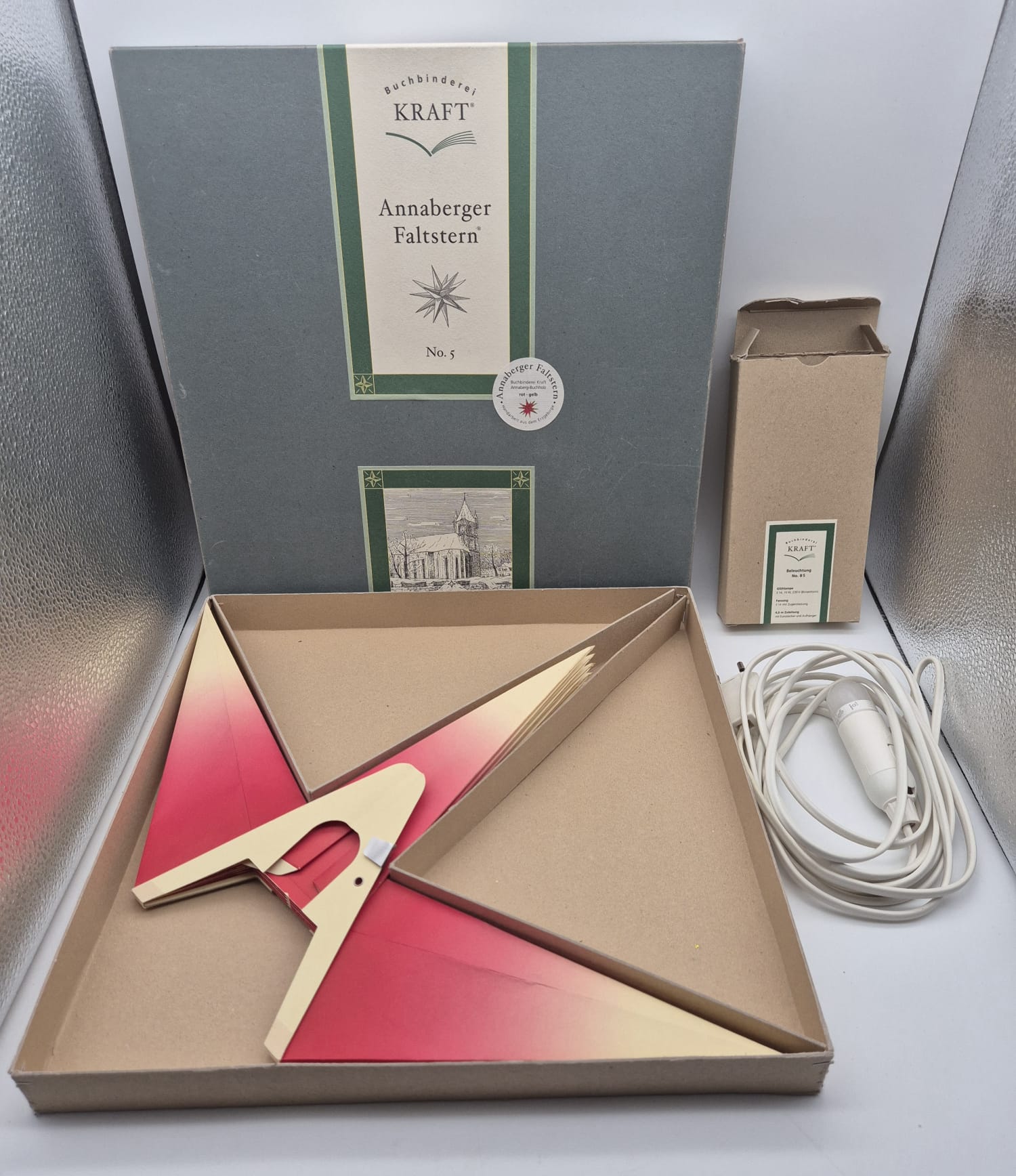 Annaberger Faltstern No. 5 mit Beleuchtung – Buchbinderei Kraft