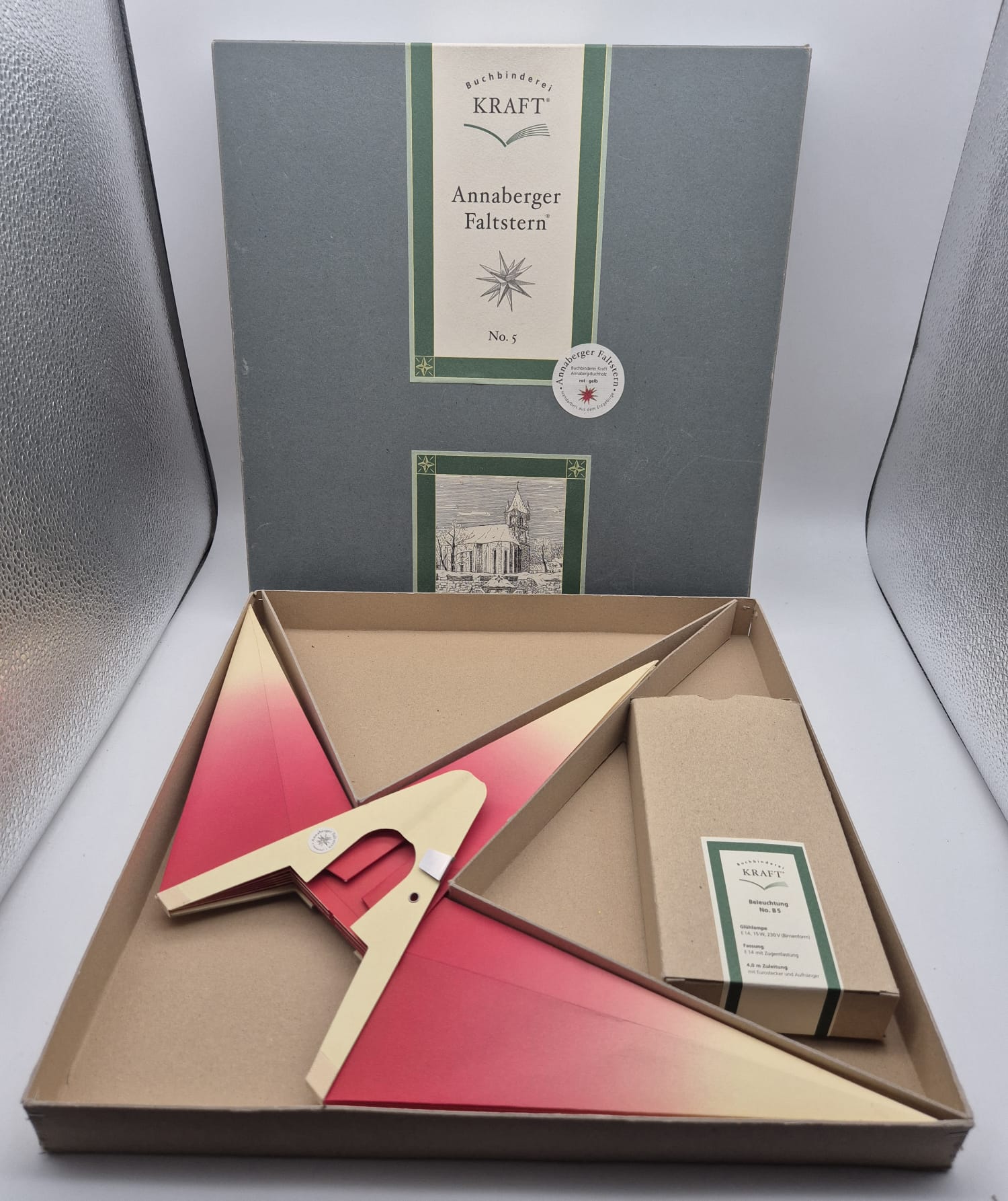 Annaberger Faltstern No. 5 mit Beleuchtung – Buchbinderei Kraft