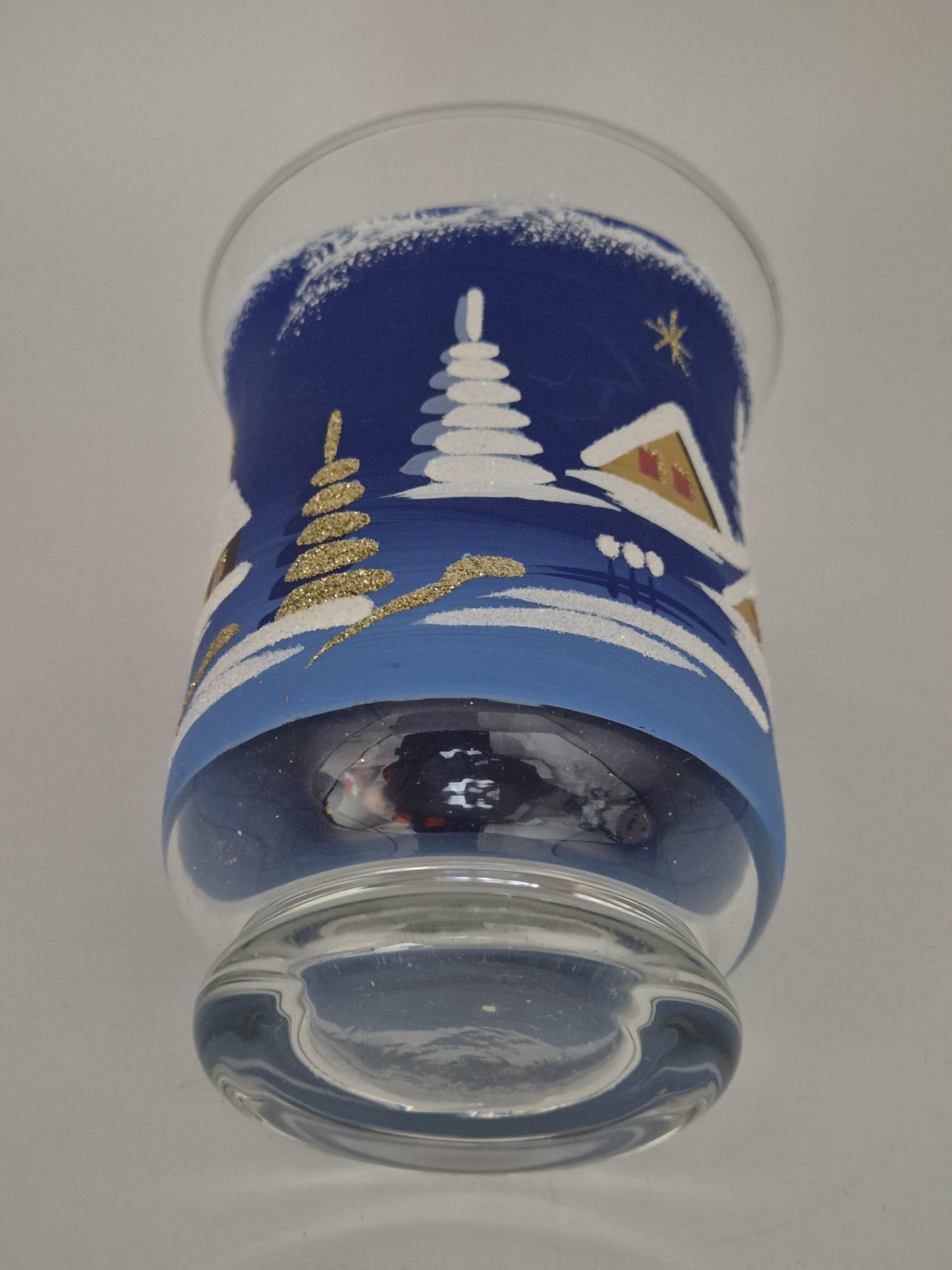 Thüringer Windlicht aus Glas – handbemalt mit Winterlandschaft – ca. 15 cm