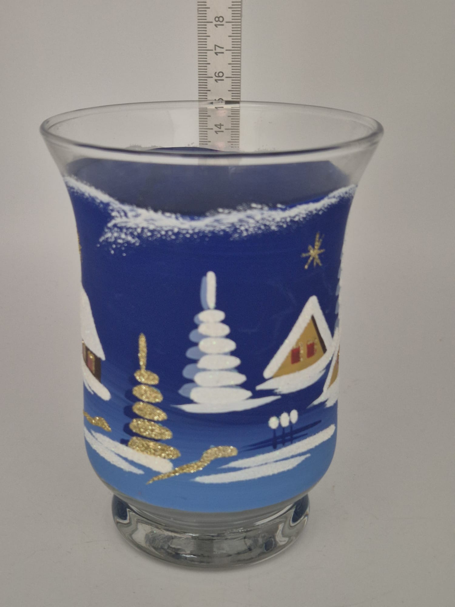 Thüringer Windlicht aus Glas – handbemalt mit Winterlandschaft – ca. 15 cm