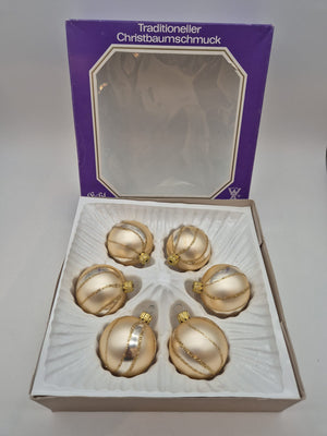 6 Weihnachtskugeln Echt Glas – Gold mit Glitzerdekor – Ø ca. 5 cm – OVP